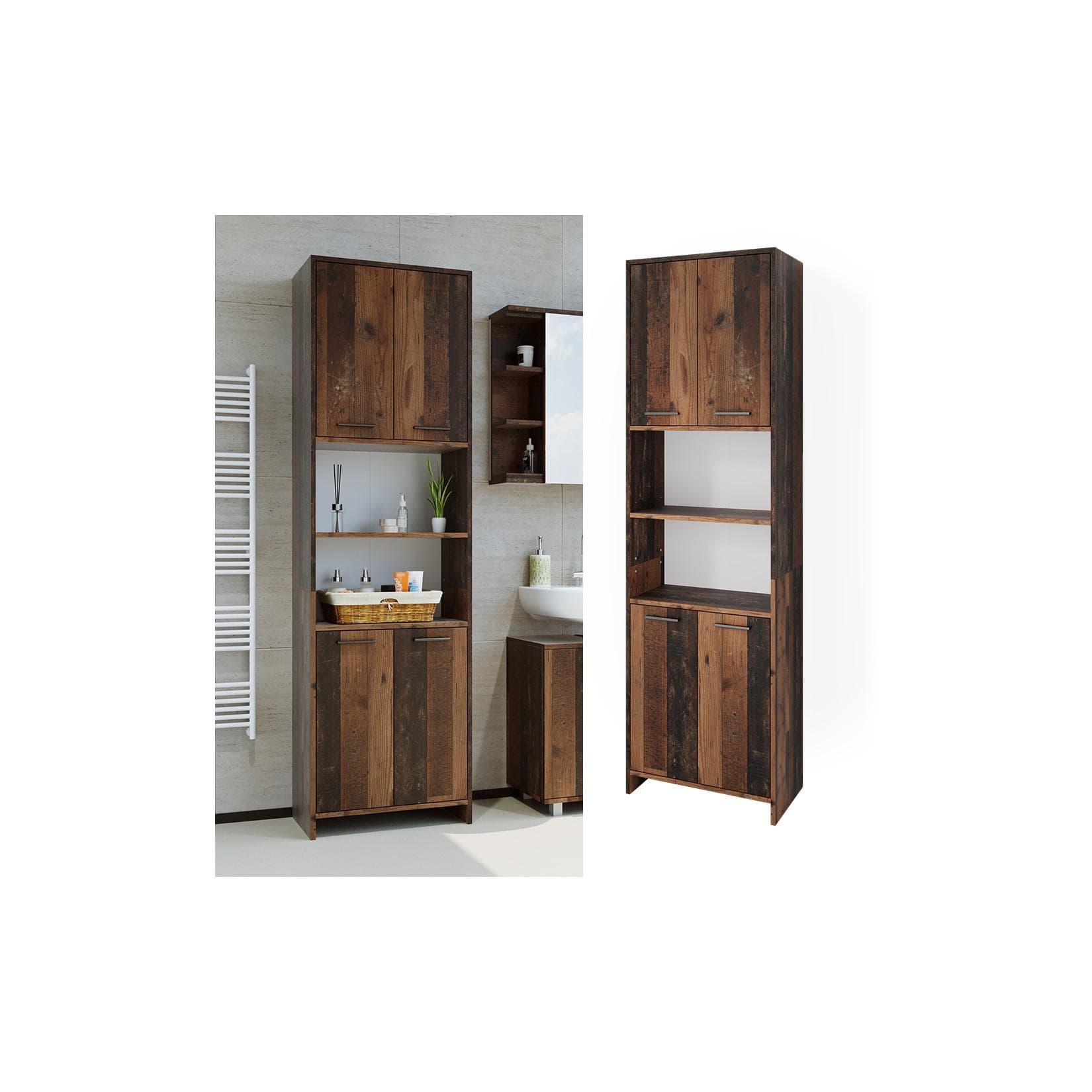 Vicco Badschrank Maris Old Style Hochschrank Weiß Modern