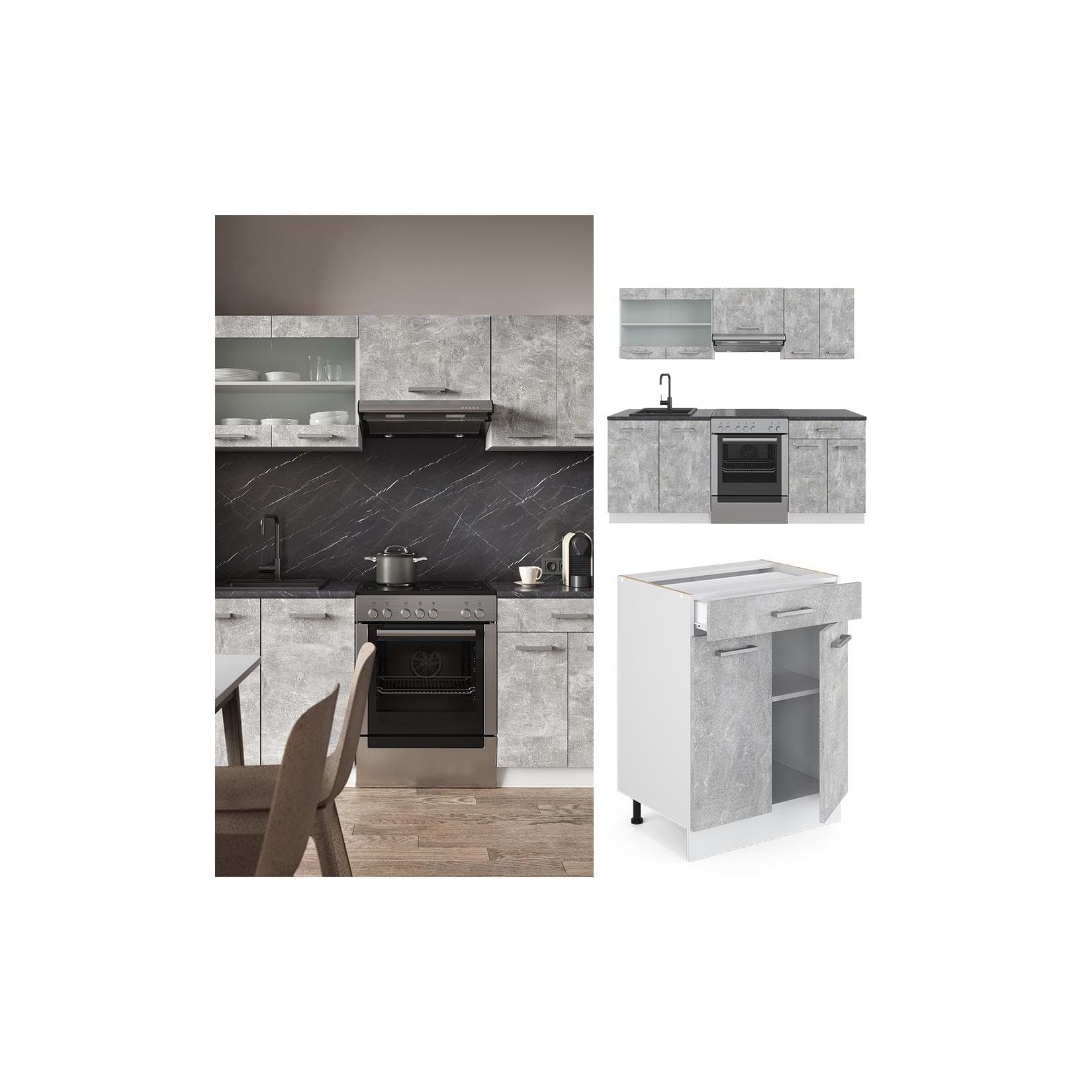 Vicco Küchenzeile R-Line Weiß Modular Beton/Weiß