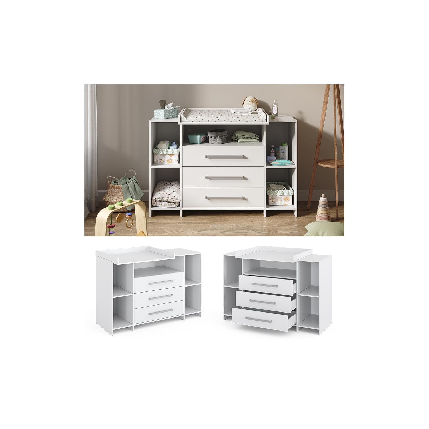 Wickelkommode Oskar Weiß XL mit Schubladen