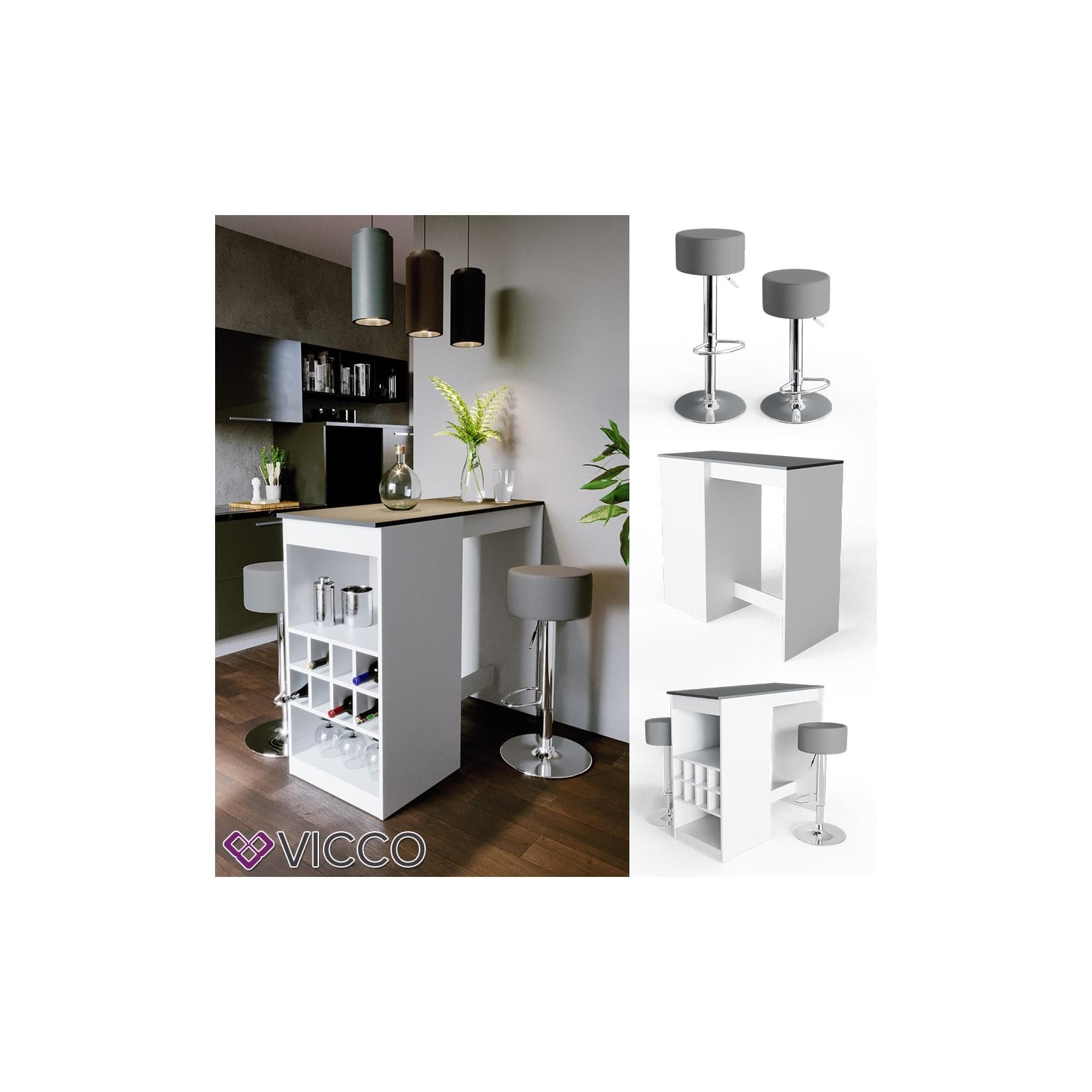 VICCO Bartisch ROSS Weiß mit Barhocker - Kratzfester Bartresen inkl. Hocker