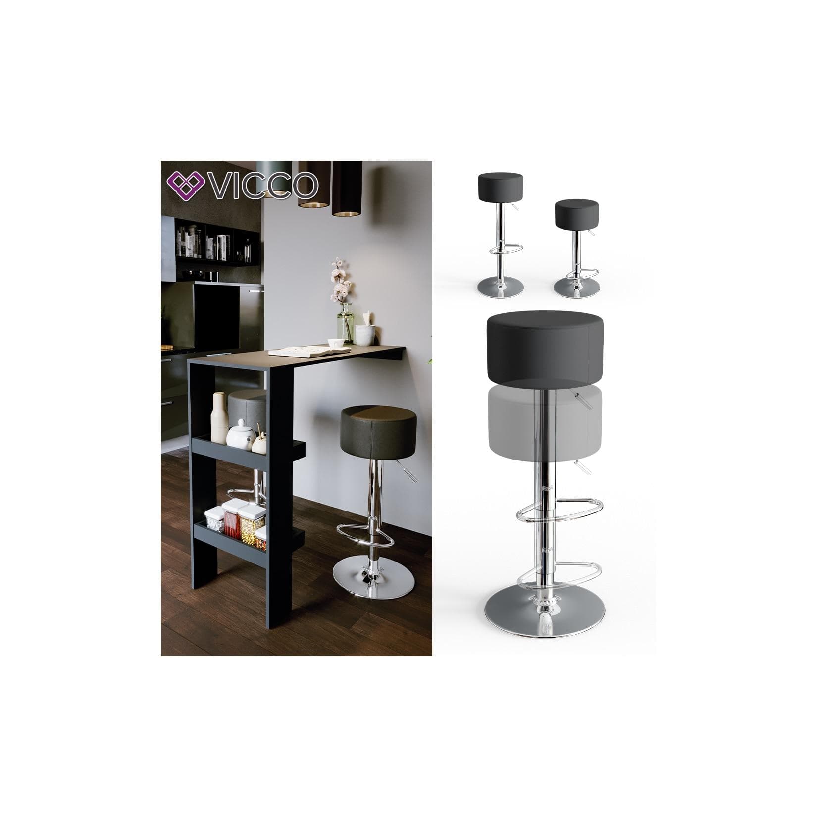 Schwarze Barhocker mit Fußstütze (2er-Set)