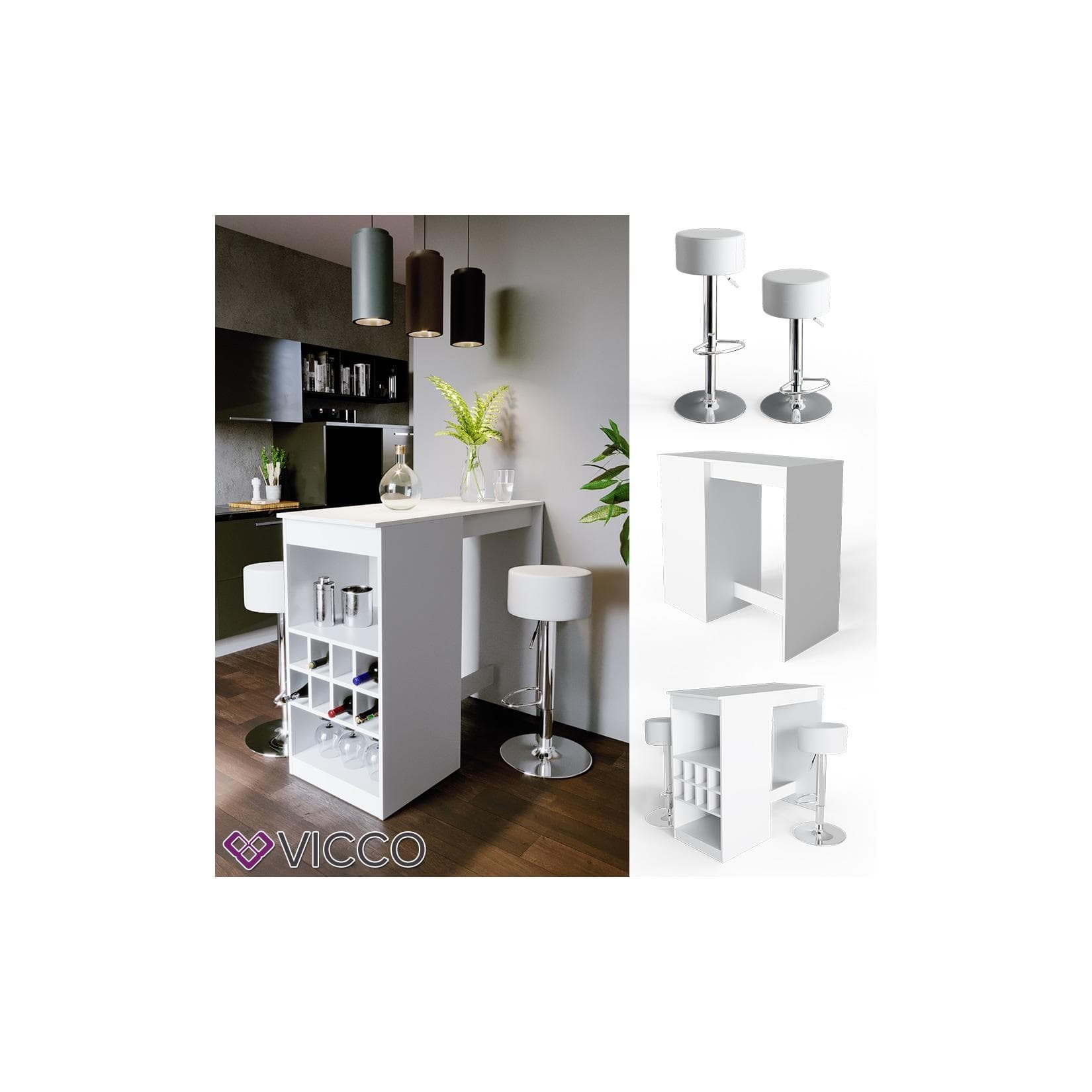 Vicco Bartisch Ross Weiß mit Barhockern - Funktional & Stilvoll