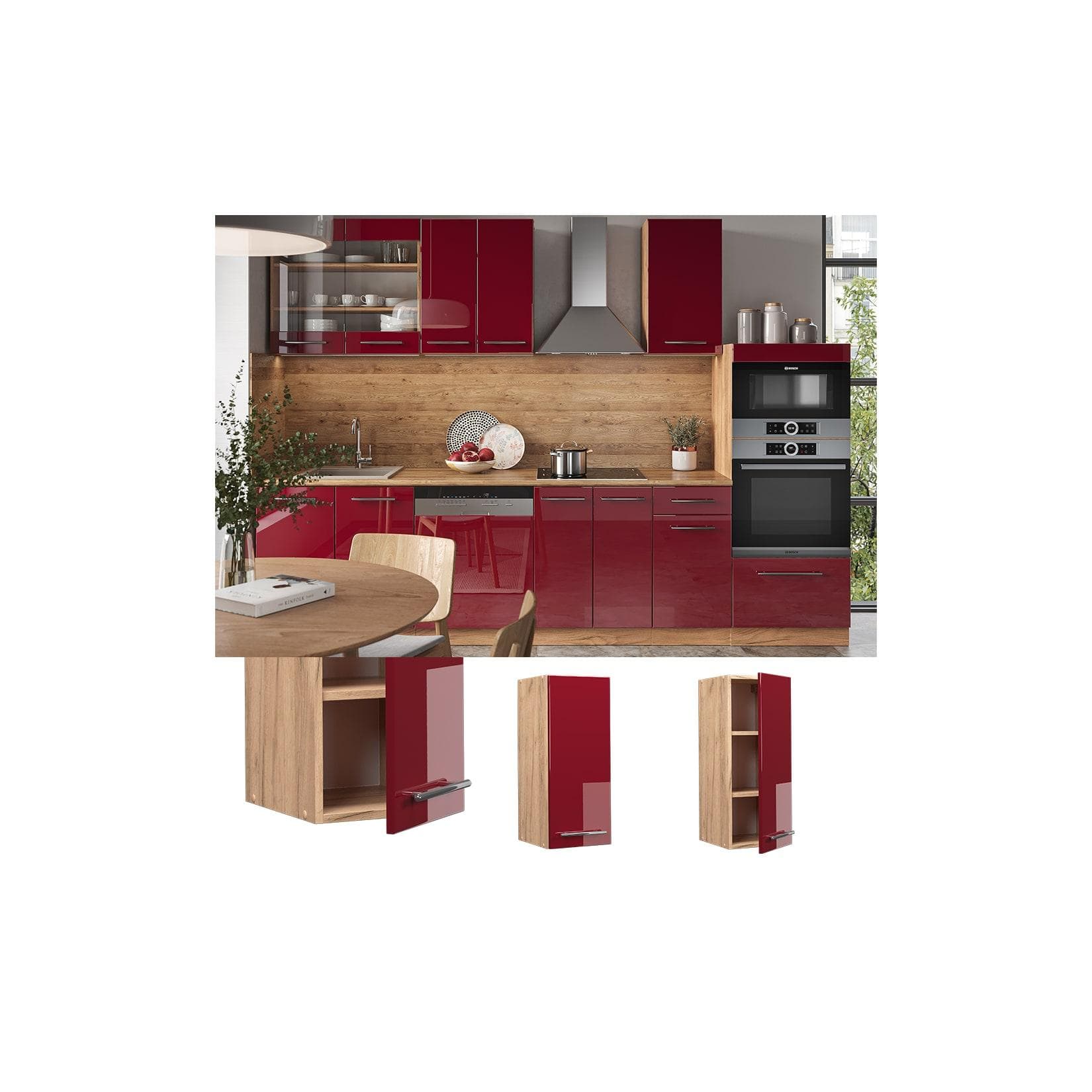 Vicco Hängeschrank Fame-Line Eiche Rot Bordeaux 30 cm Hochglanz
