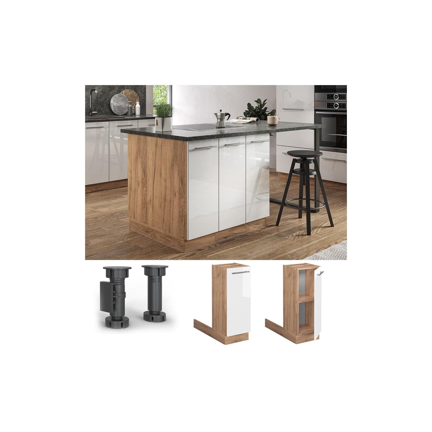 Vicco Regalinselunterschrank 30 cm Weiß Hochglanz Fame-Line