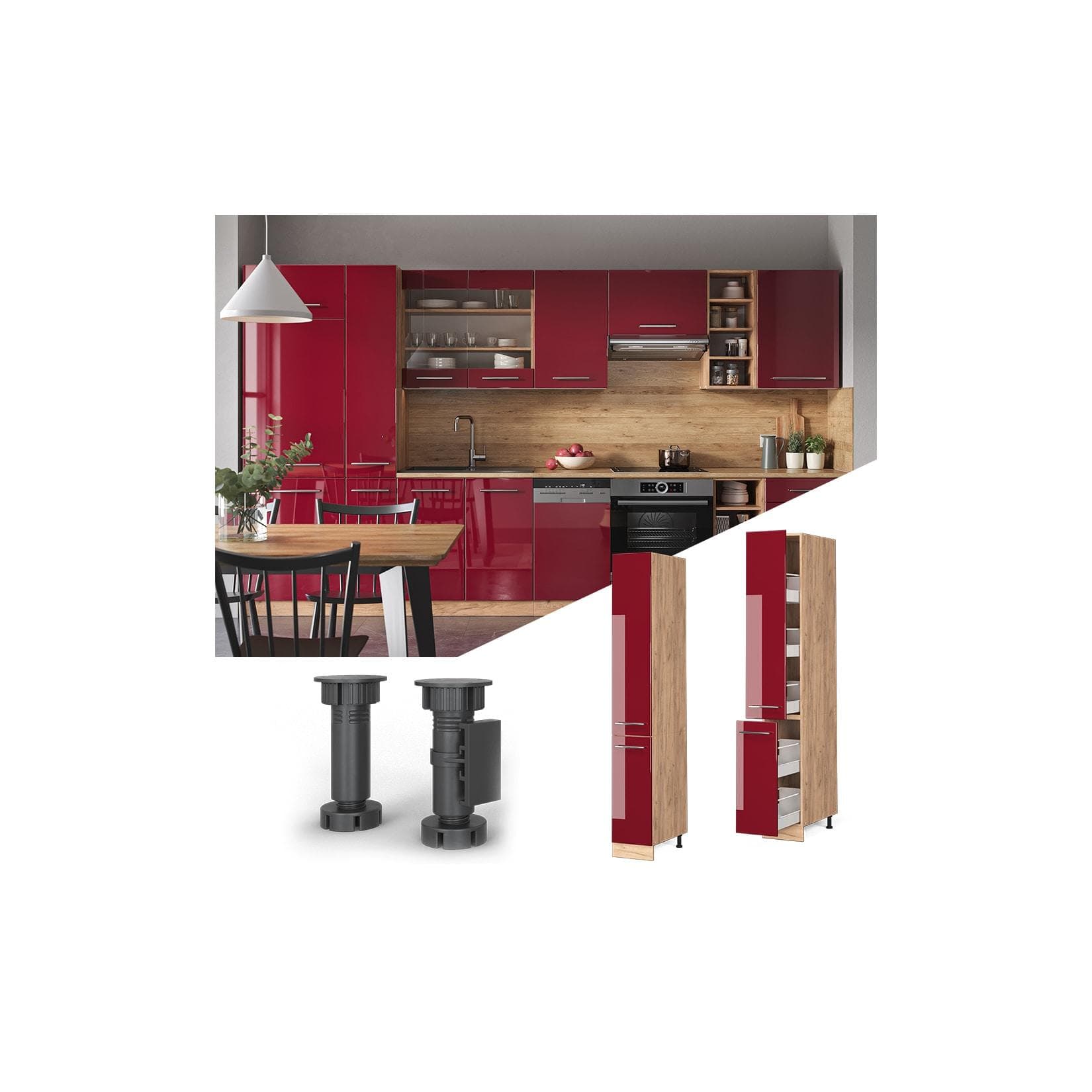 Vicco Apothekerhochschrank Fame-Line Eiche Rot Bordeaux 30 cm Hochglanz