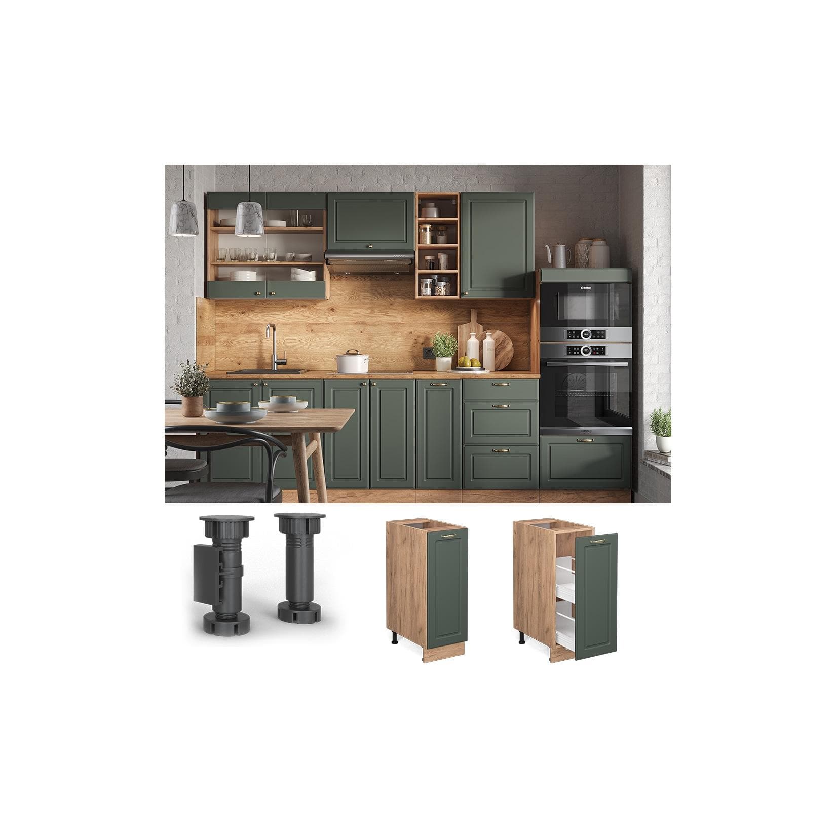 Grüner Apothekerschrank im Landhaus-Stil (Eiche)