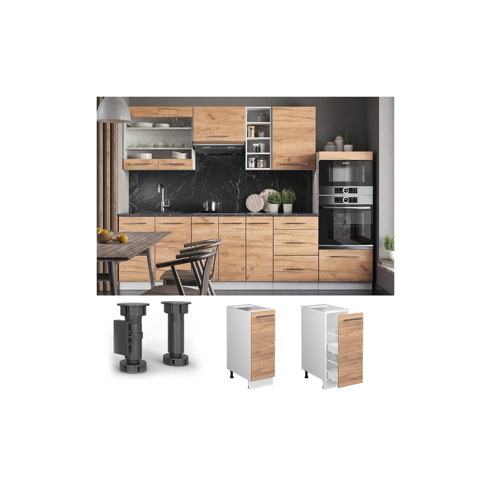 Goldkraft Eiche/Weiß Apothekerschrank ohne Arbeitsplatte