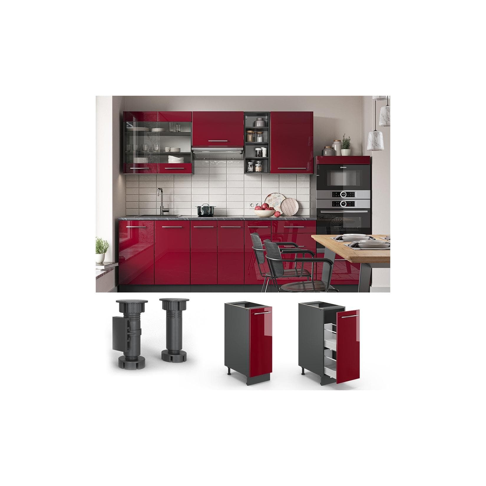 Vicco Apothekerschrank Fame-Line Bordeaux Hochglanz Anthrazit