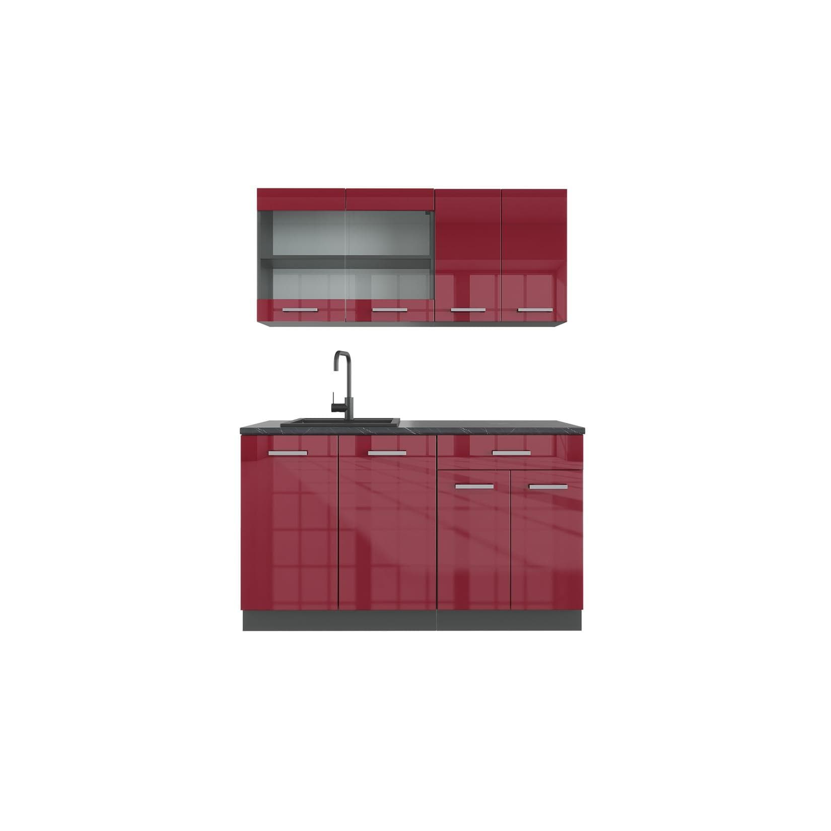VICCO Küchenzeile R-Line Singleküche Rot Hochglanz/Anthrazit