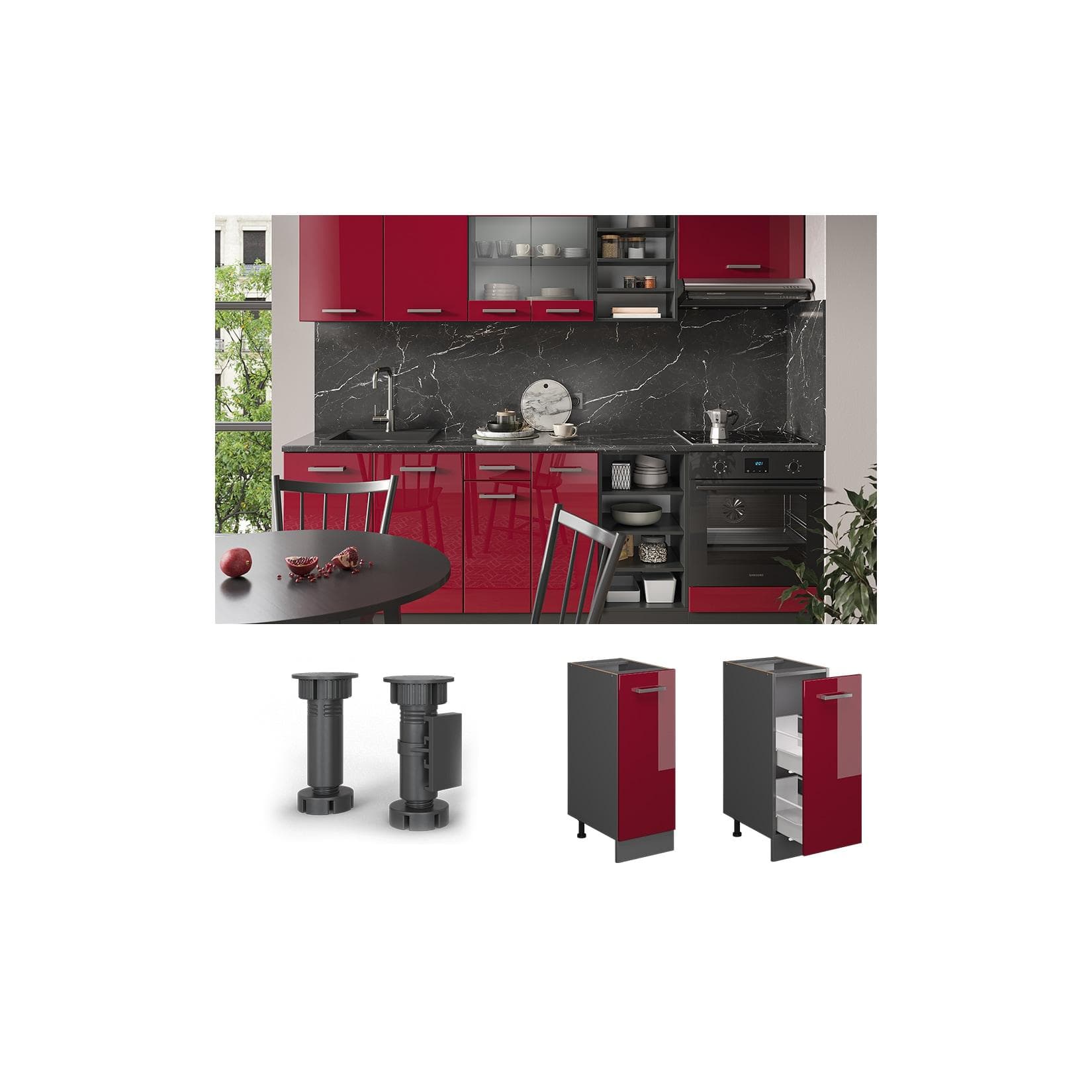 Vicco Apothekerschrank R-Line Bordeaux Hochglanz/Anthrazit