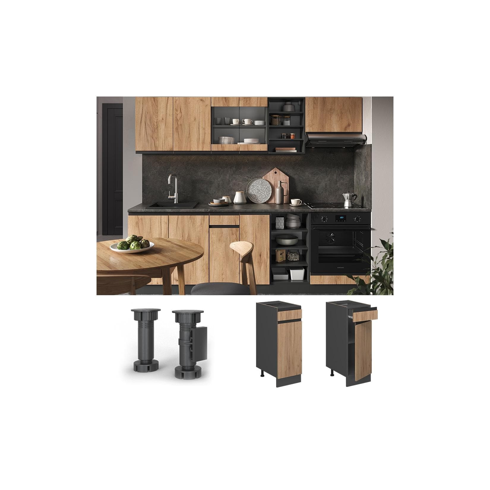 Vicco R-Line Küchenschrank Anthrazit Eiche J-Shape