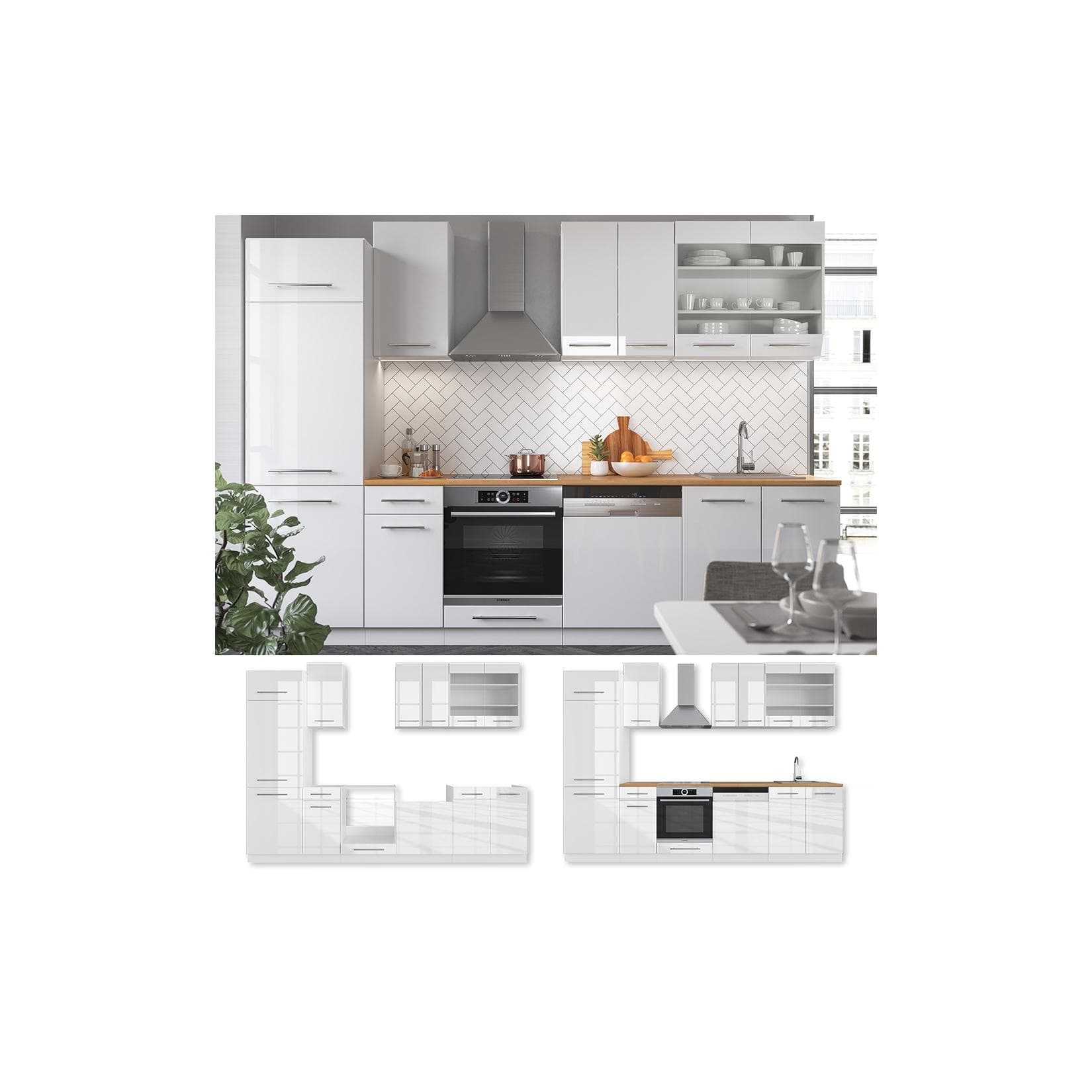 Vicco Küche Fame-Line 240 cm Einbau Hochglanz Küchenzeile