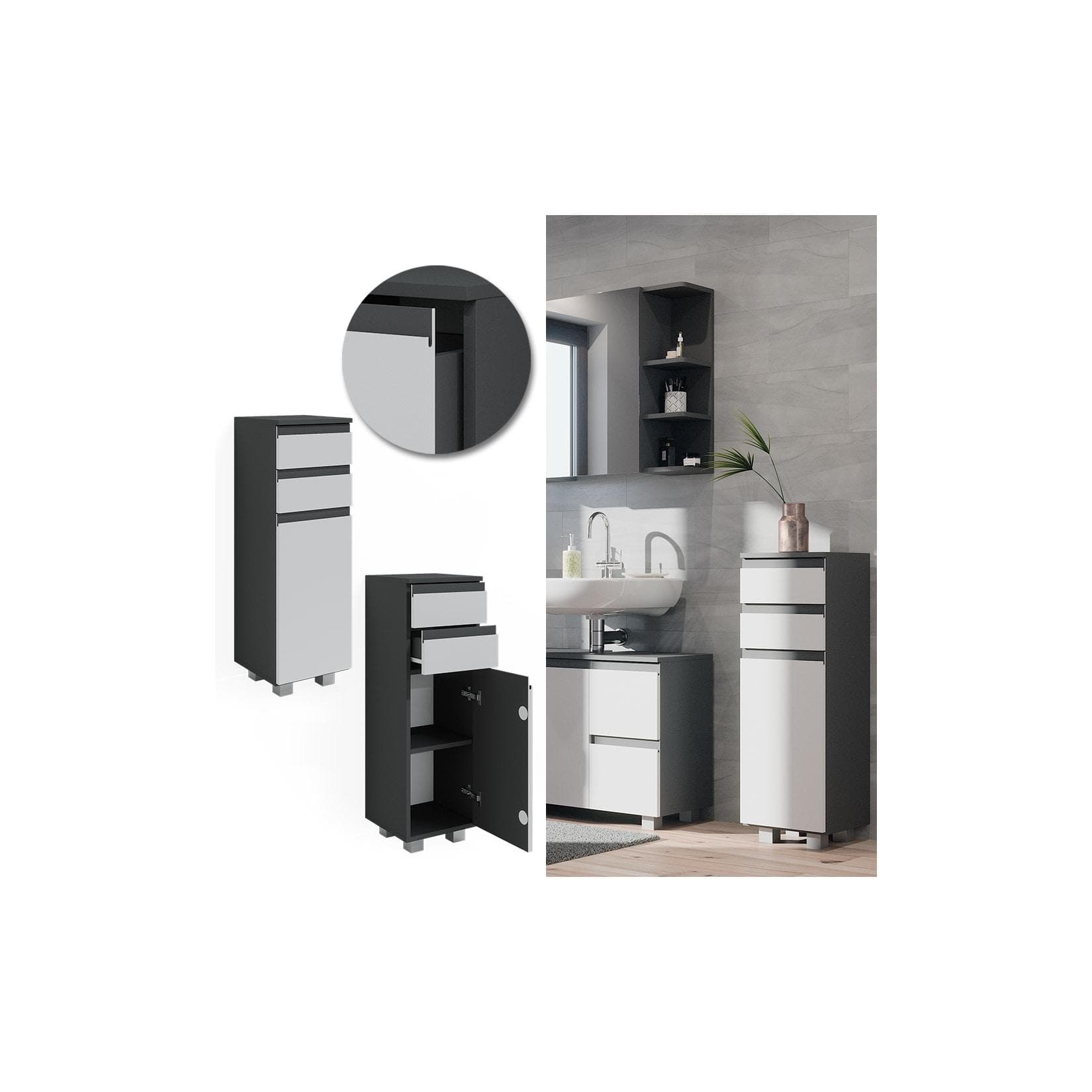Vicco Midischrank Badschrank J-Shape Anthrazit Weiß Modern