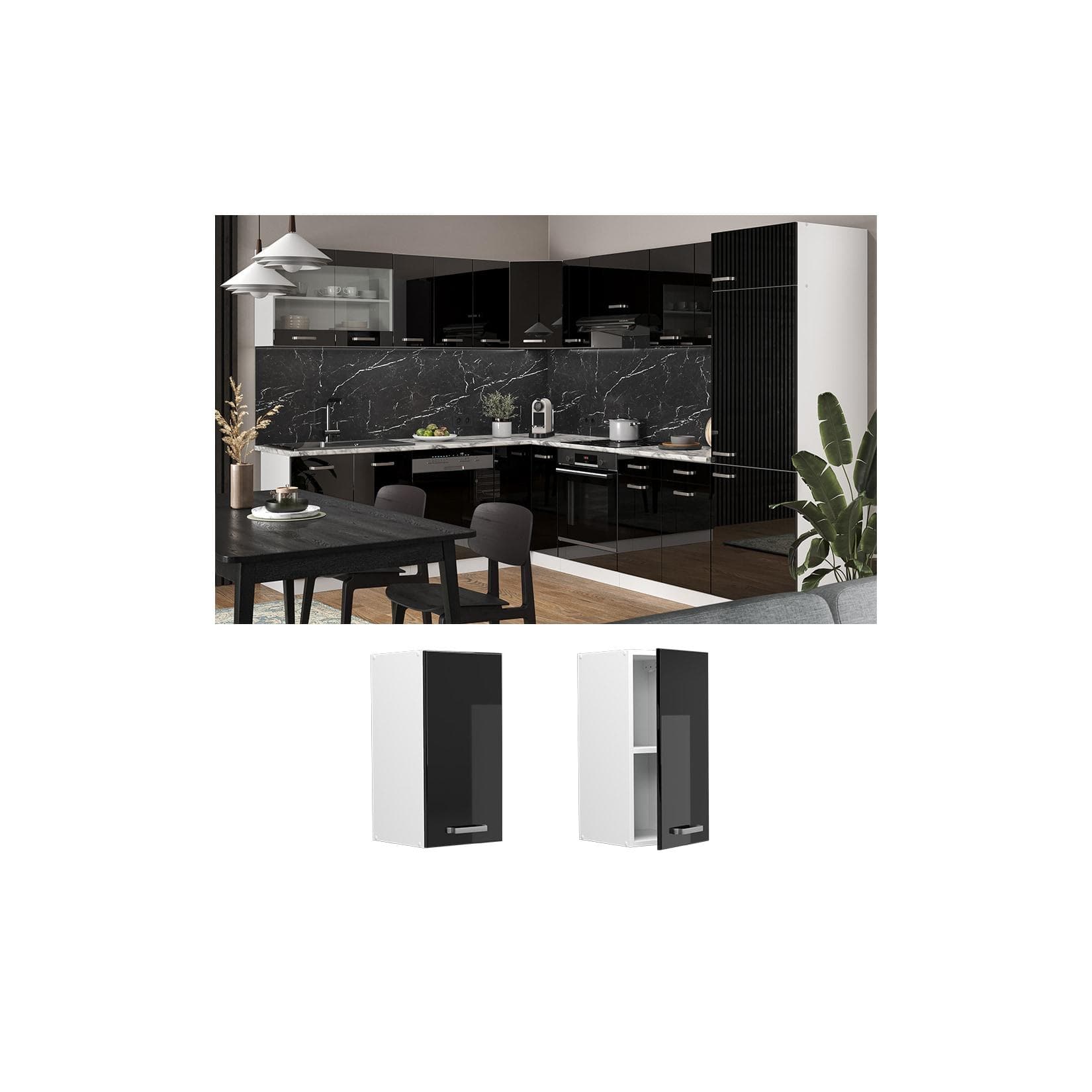 Vicco Hängeschrank Küchenschrank R-Line Weiß Schwarz 30 cm Modern