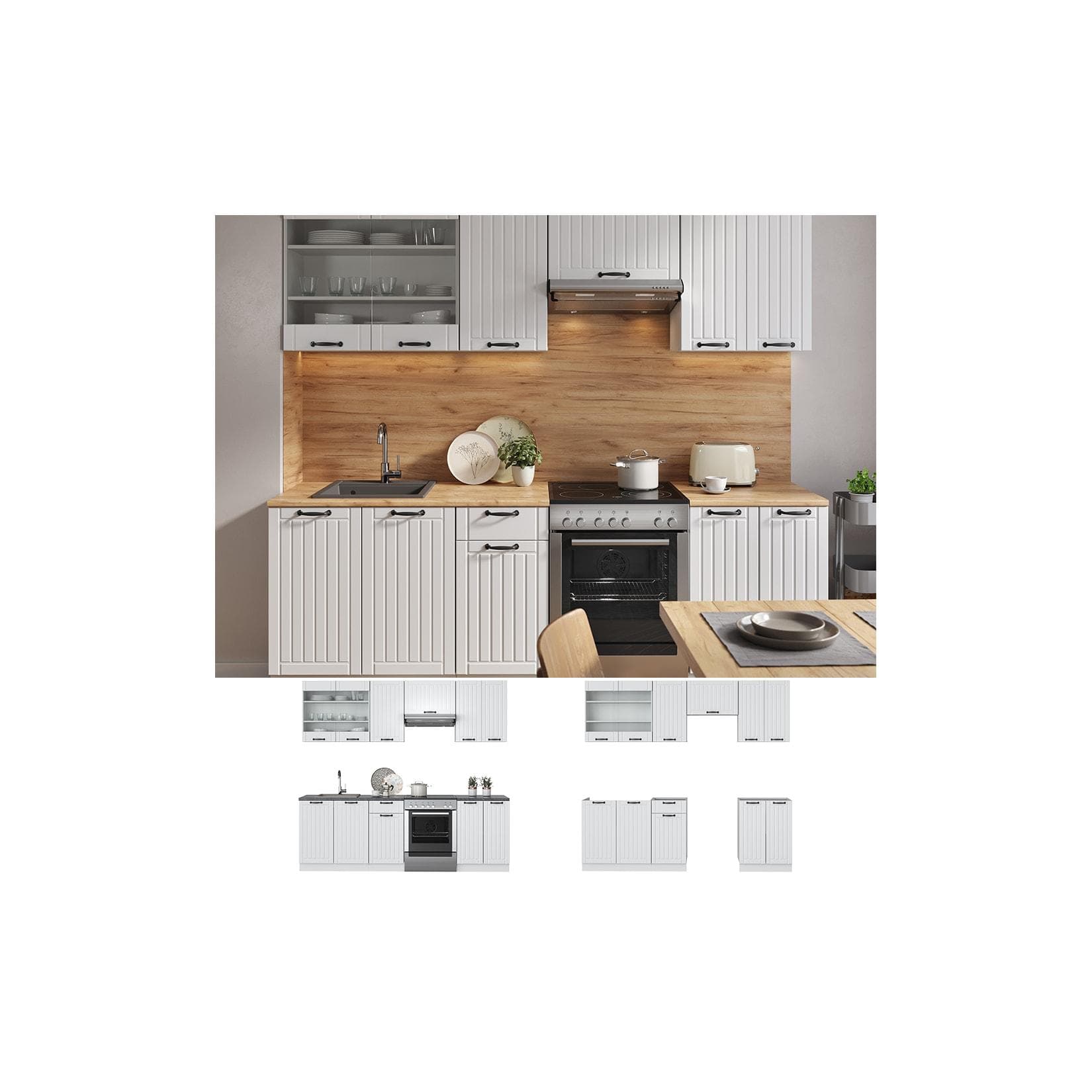 Vicco Küche Fame-Line 240 cm Küchenzeile Landhaus Einbau Weiß