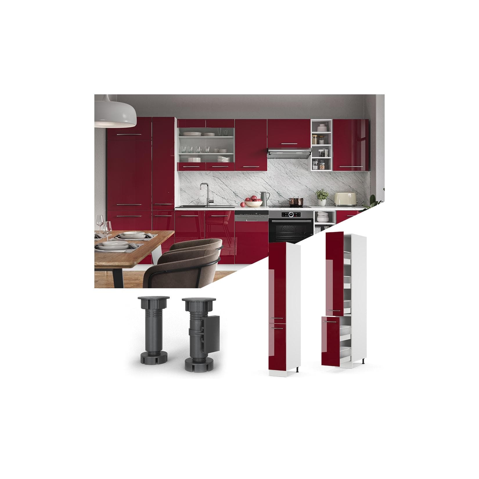 Vicco Hochschrank Fame-Line Bordeaux Hochglanz Weiß 30 cm