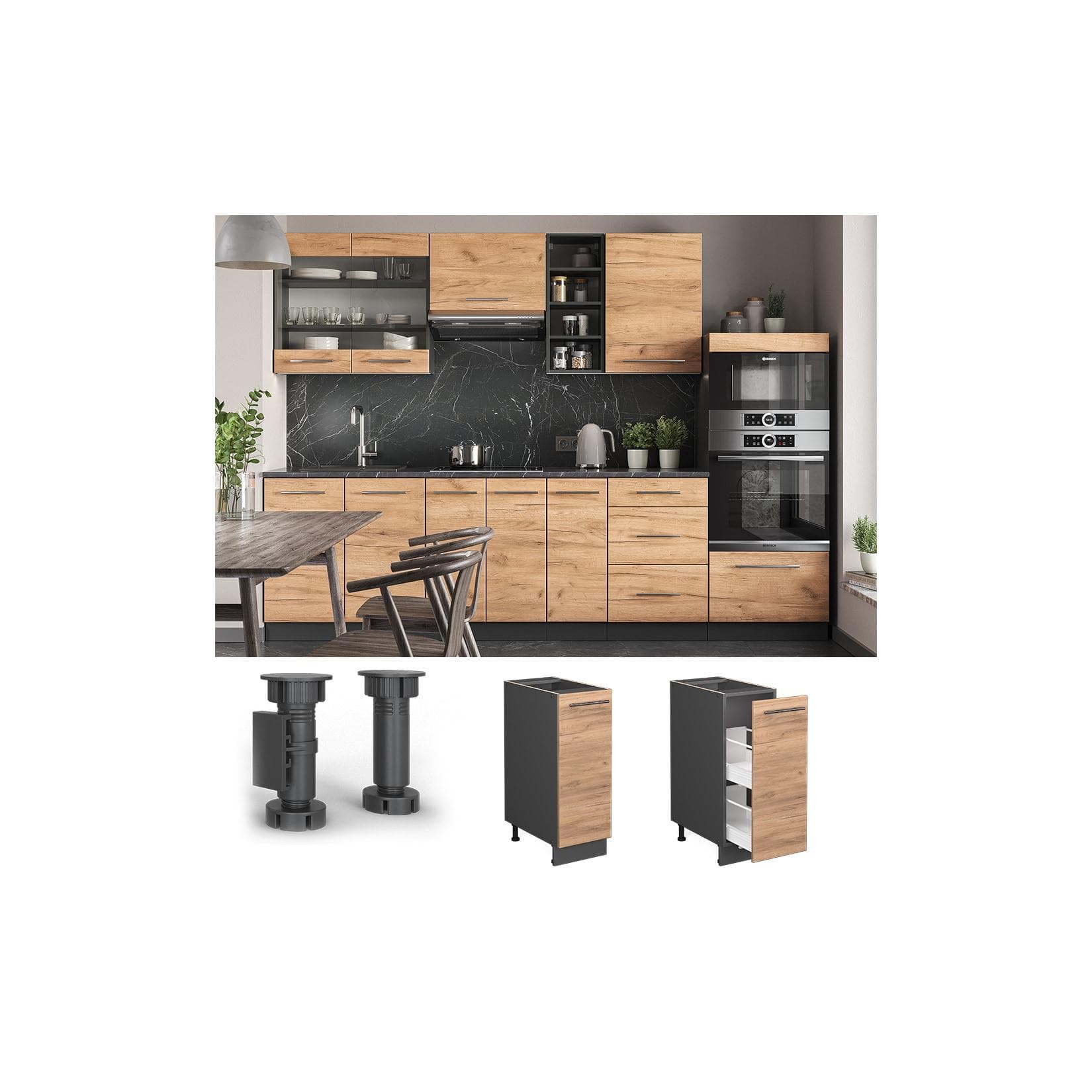 Apothekerschrank Goldkraft Eiche/Anthrazit - Ohne Arbeitsplatte