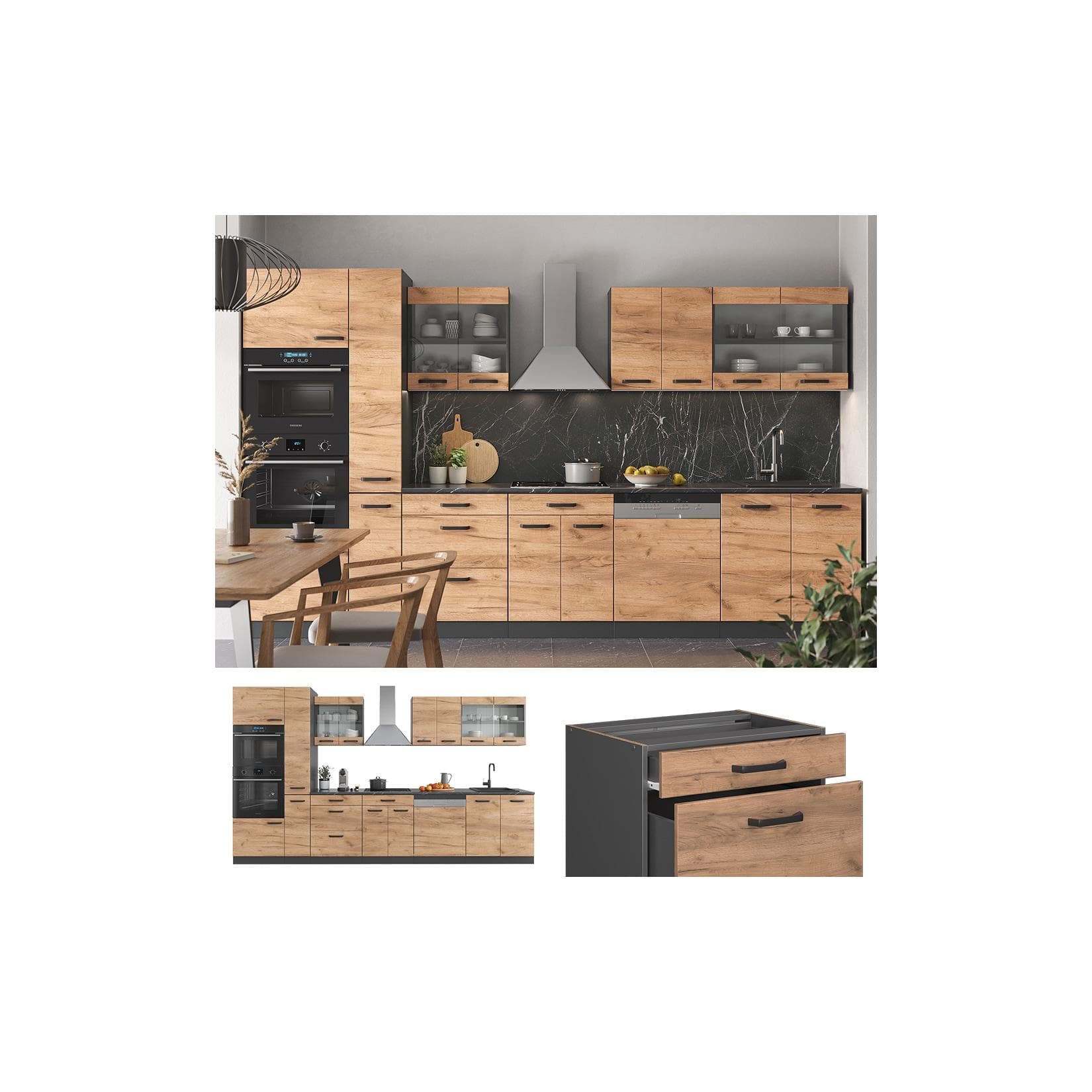 Vicco R-Line Küchenzeile Goldkraft Eiche/Anthrazit - Modular & Anpassbar