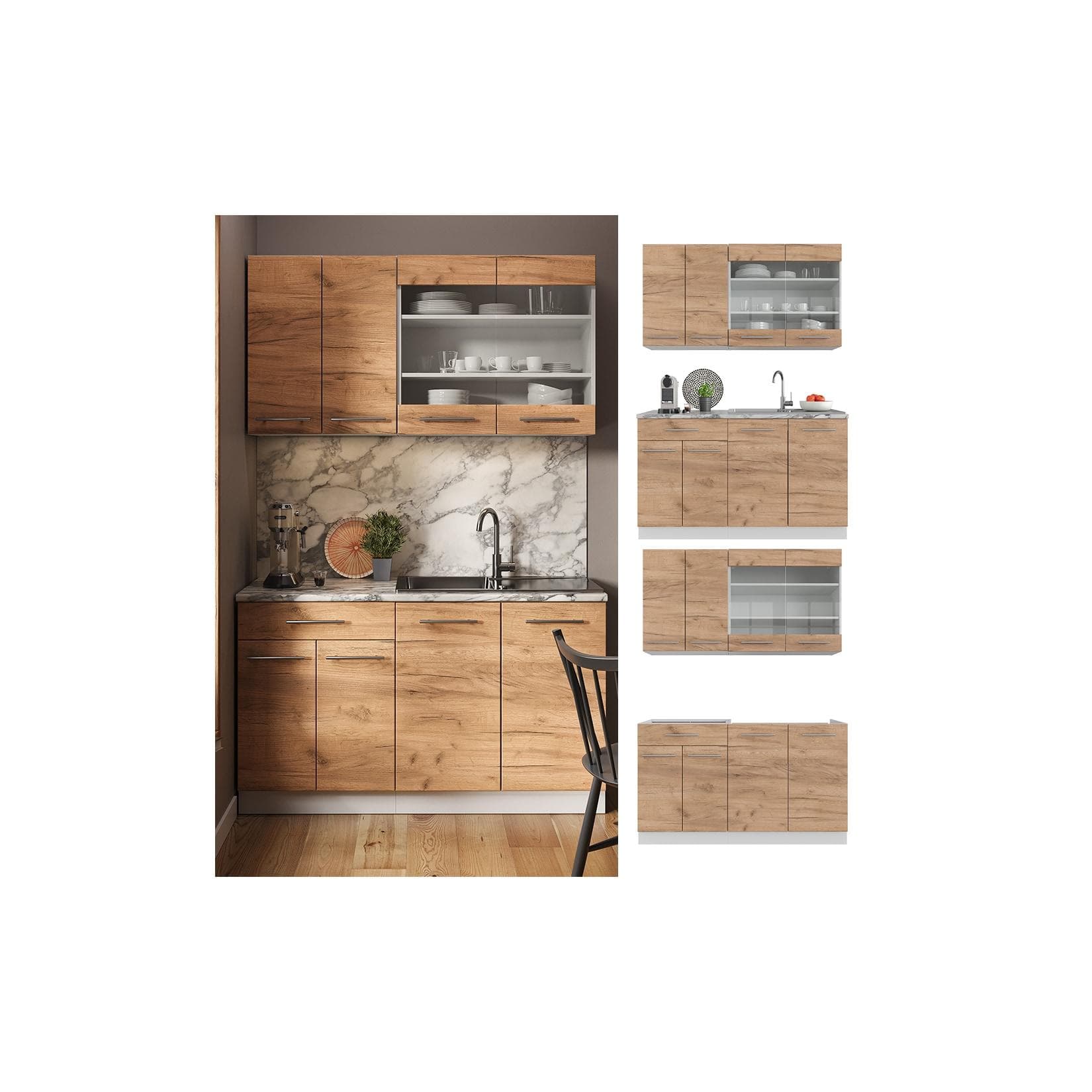 Vicco Küchenzeile Fame-Line Single Weiß Eiche 140 cm Modern