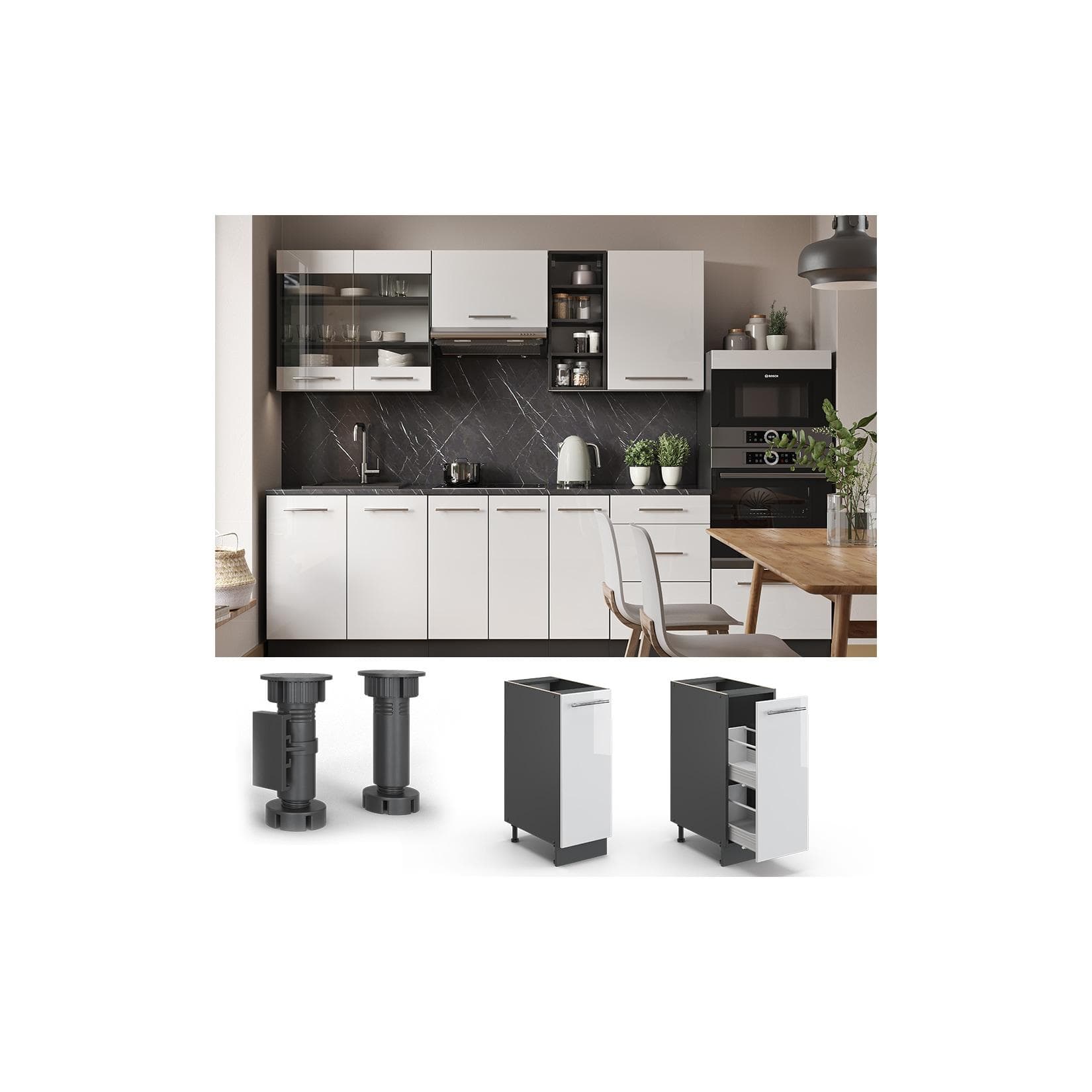 Vicco Apothekerunterschrank 30 cm Weiß Hochglanz Küchenschrank Fame-Line