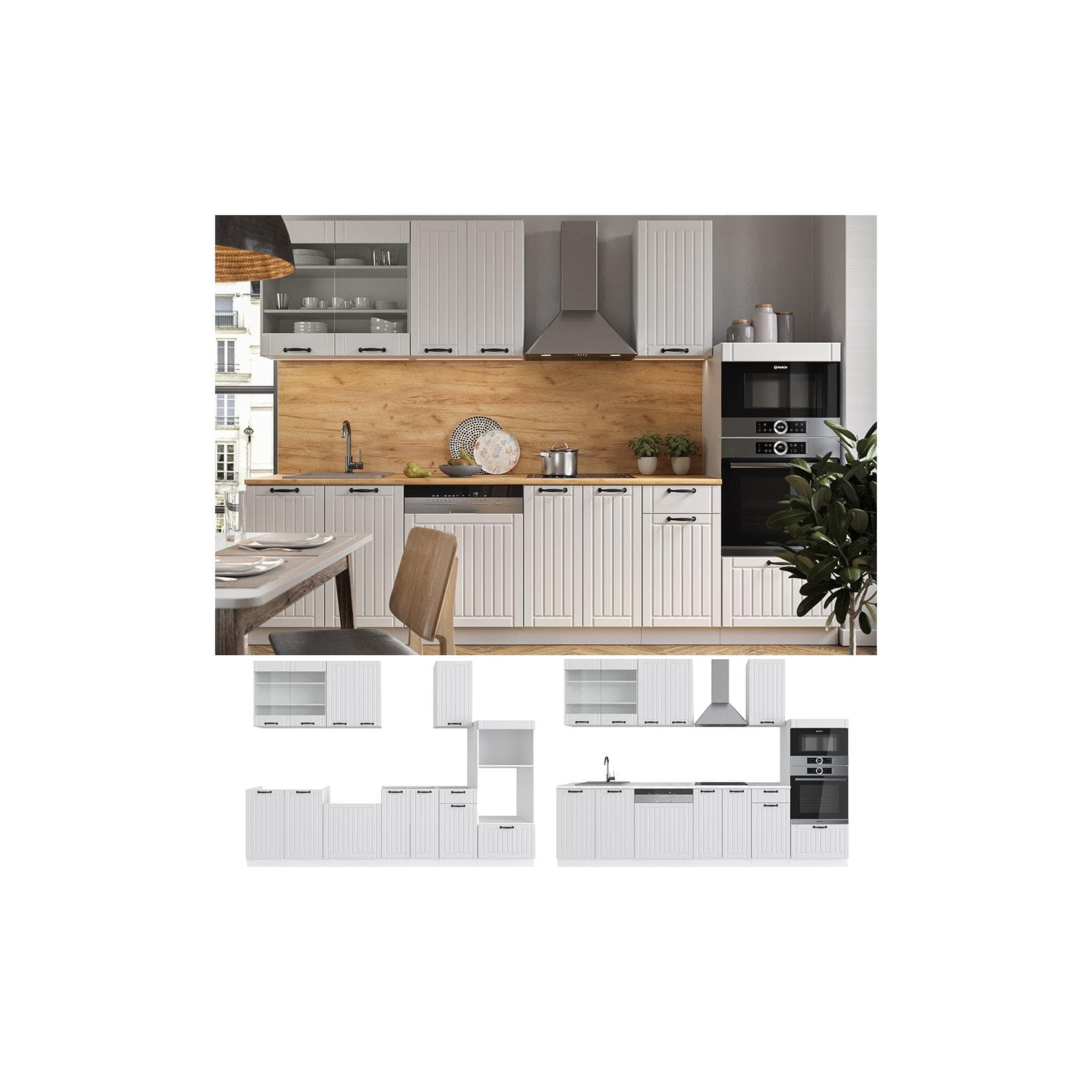 Vicco Küche Fame-Line 240 cm Küchenzeile Landhaus Weiß