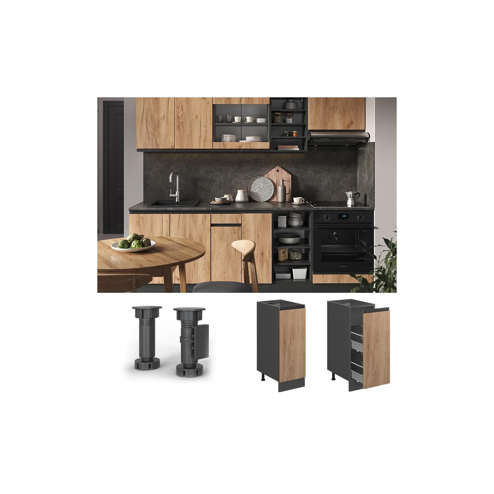 Vicco Apothekerschrank R-Line Anthrazit Eiche 30 cm J-Shape