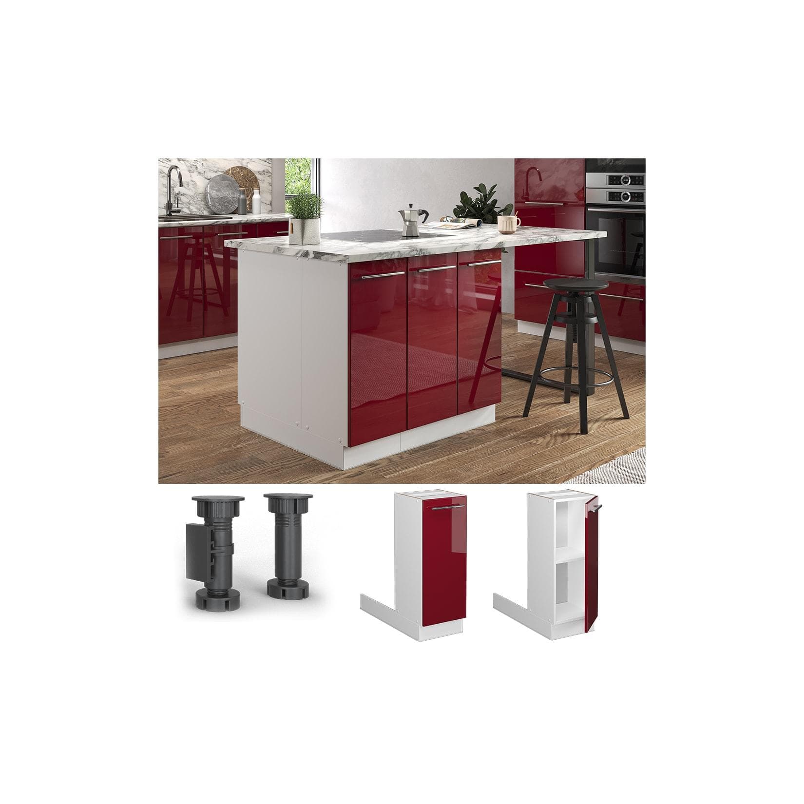 Vicco Regalinselunterschrank Weiß/Rot Hochglanz 30 cm