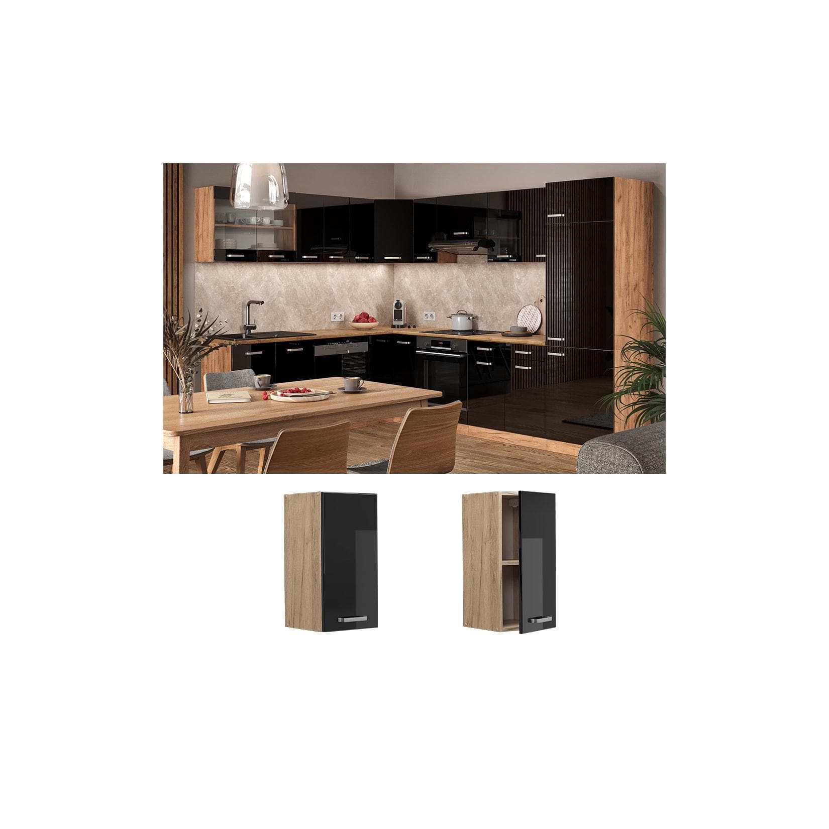 Vicco Hängeschrank Küchenschrank R-Line Eiche Schwarz 30 cm modern