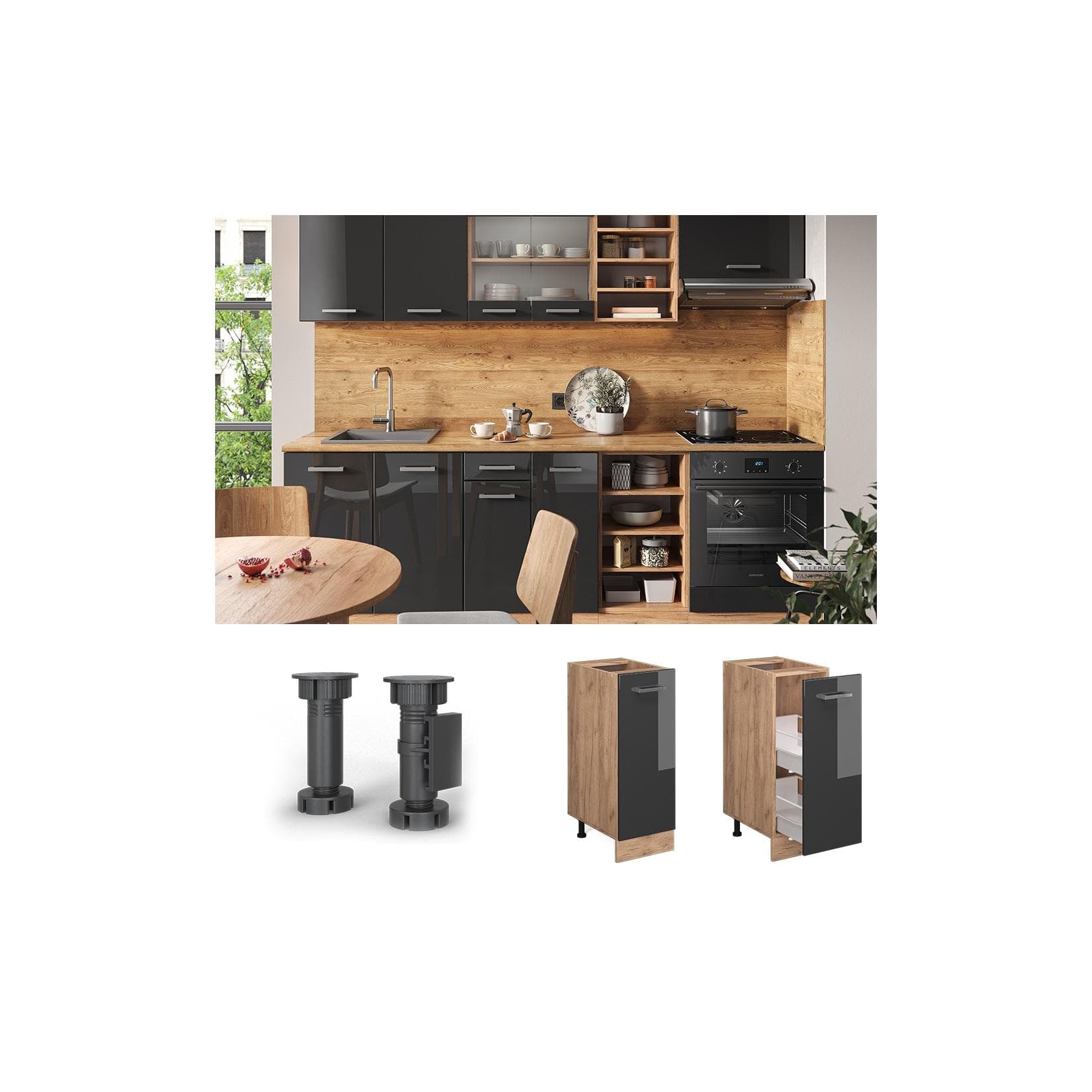 Vicco Apothekerschrank R-Line Anthrazit Hochglanz Eiche 30 cm