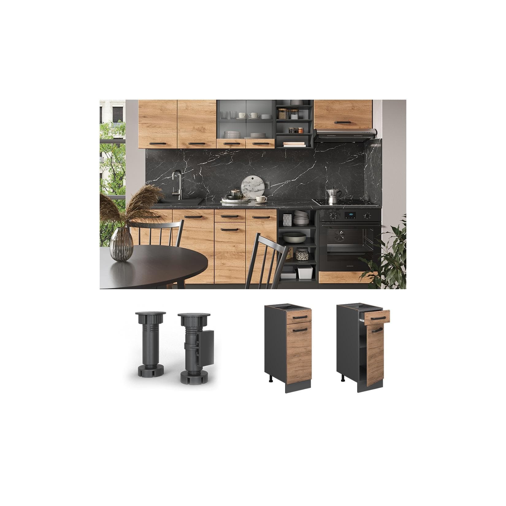 Vicco Schubunterschrank R-Line Anthrazit Eiche Küchenschrank 30 cm
