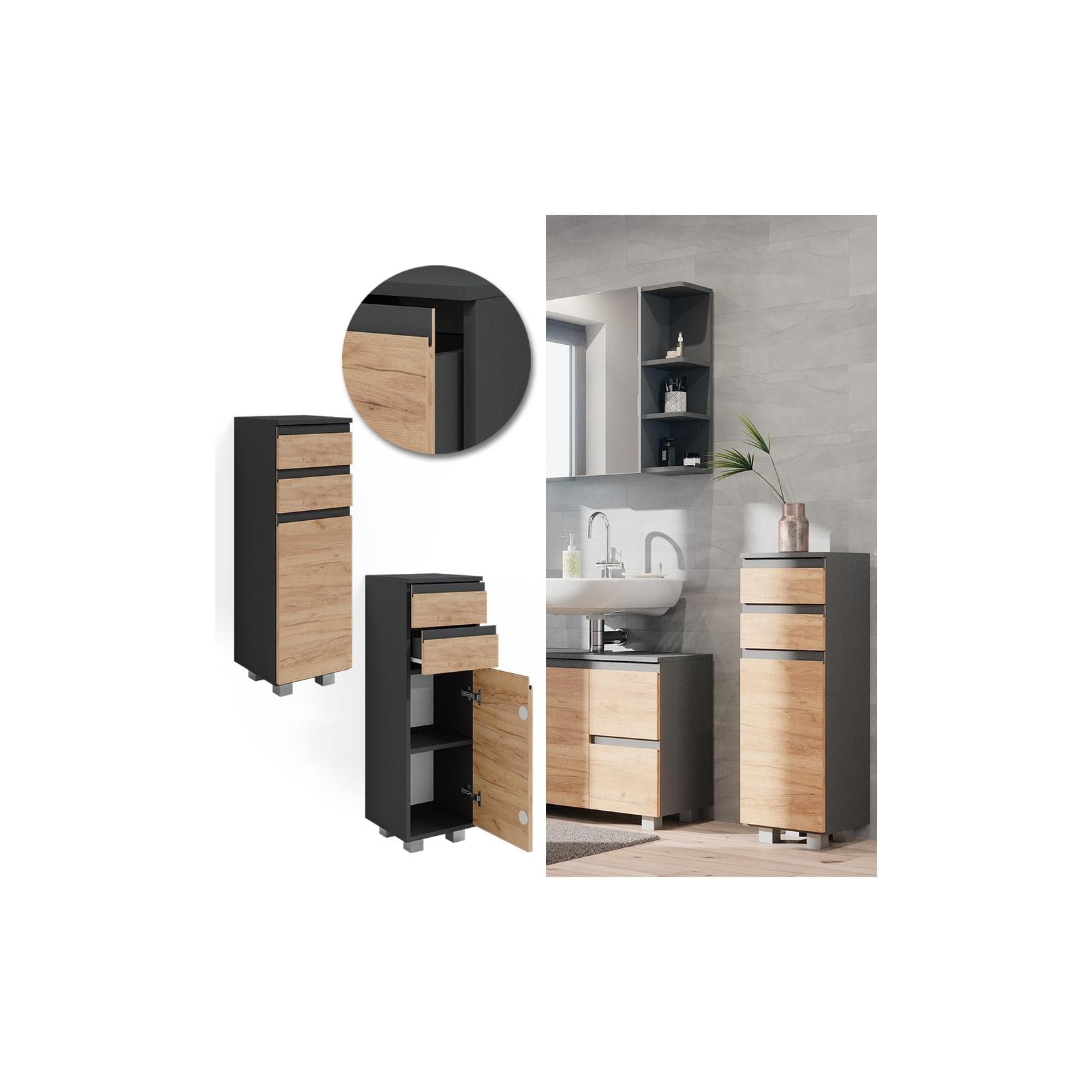 Vicco Midischrank Badschrank Anthrazit Eiche Modern J-Shape
