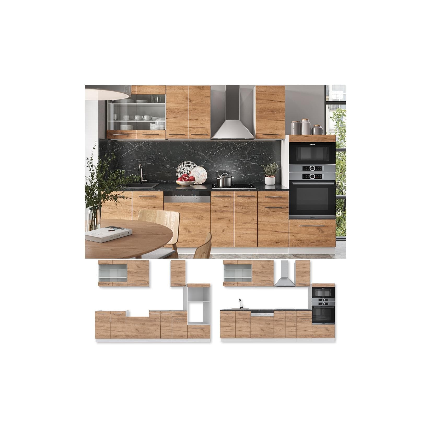 Vicco Küchenzeile Fame-Line Weiß Eiche 300 cm Modern