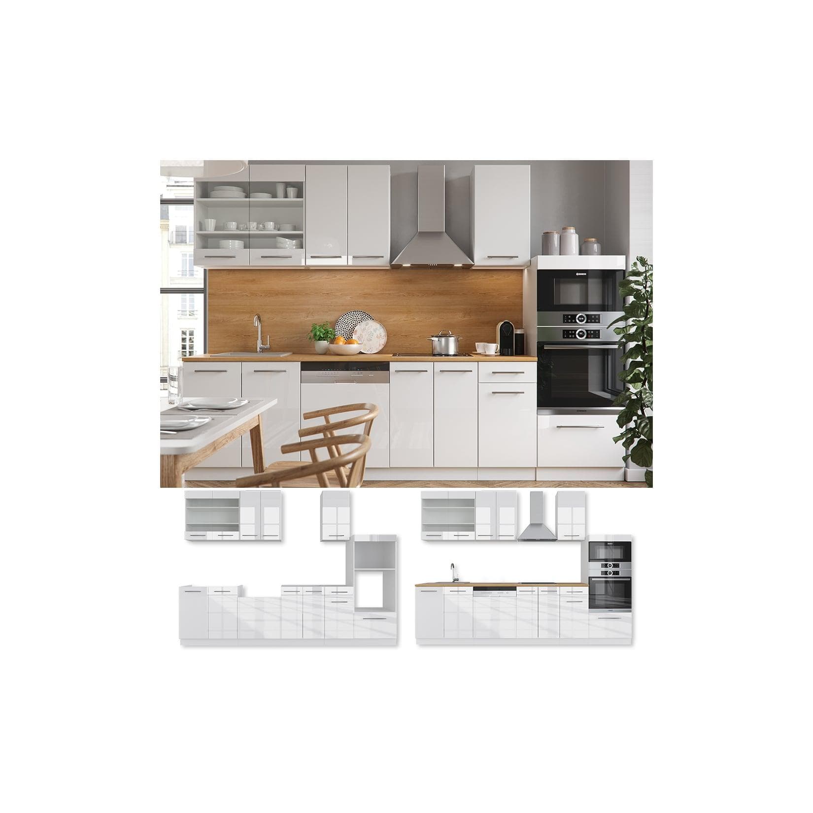 Vicco Küche Fame-Line 240 cm Küchenzeile Hochglanz Modern