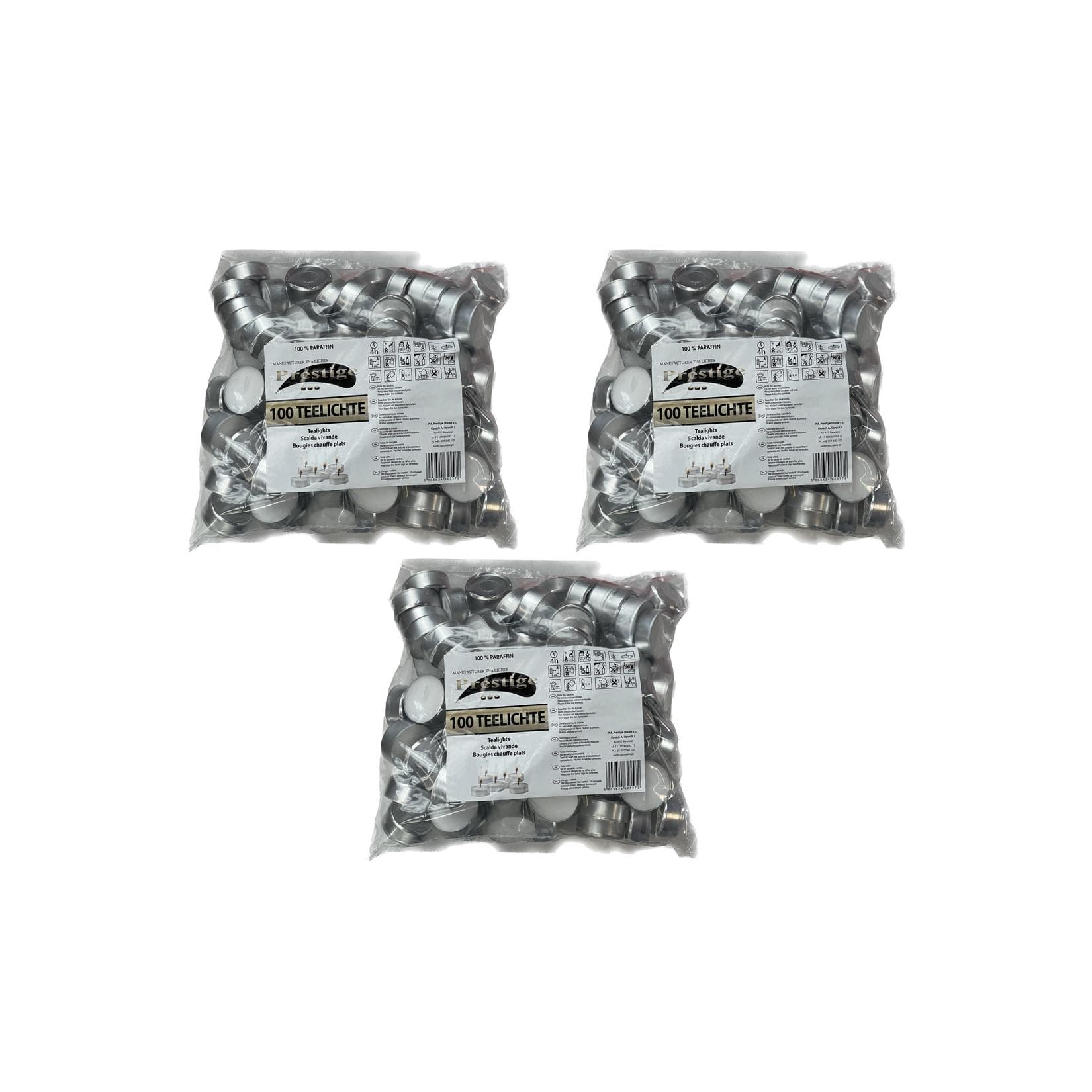 Prestige 300 Stück Teelichter Weiß Aluminiumhülle 4h Brenndauer