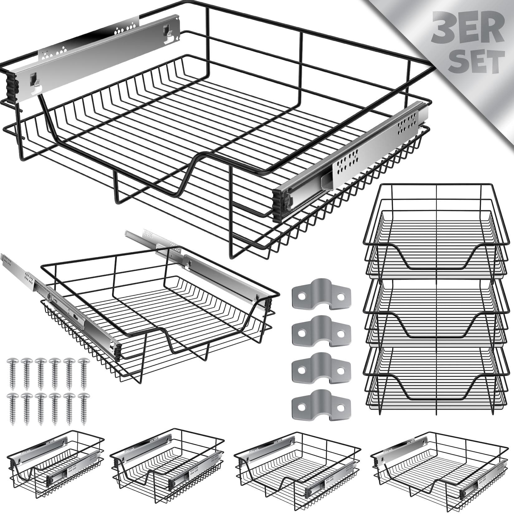 KESSER Teleskopschublade 30-60cm Schrankbreite verchromt aus Edelstahl