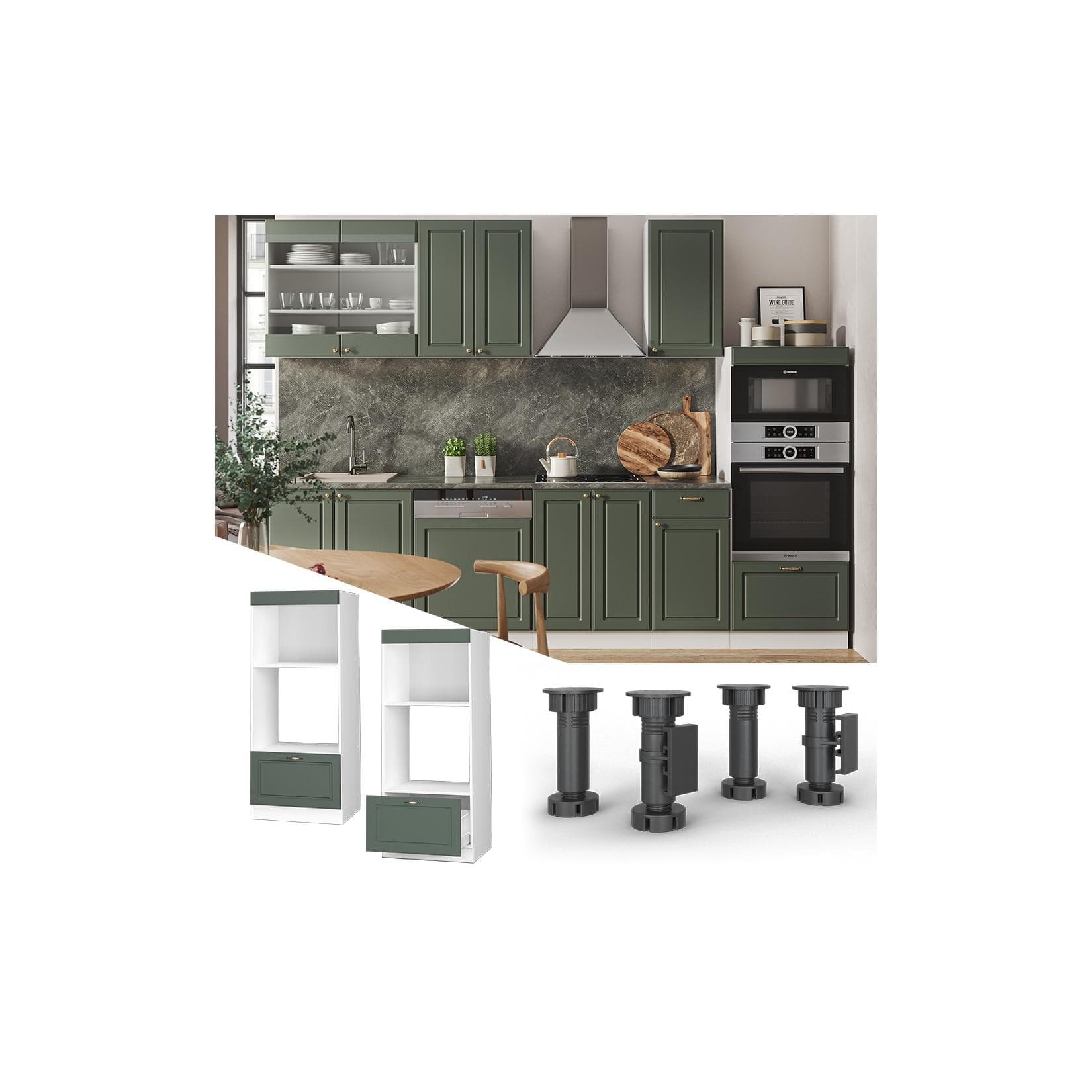 Vicco Mikrowellenumbauschrank Landhaus Weiß Grün 60 cm