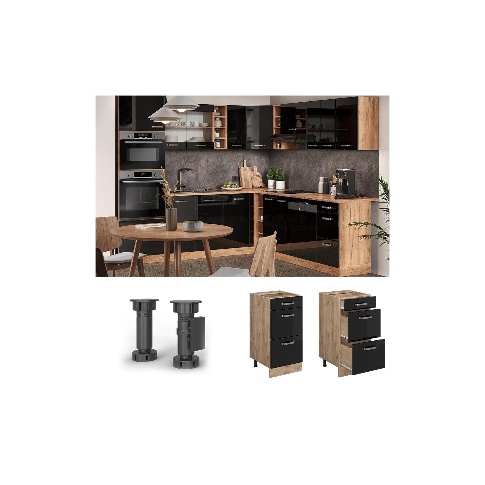 Vicco Schubladenunterschrank Küchenschrank R-Line Eiche Schwarz