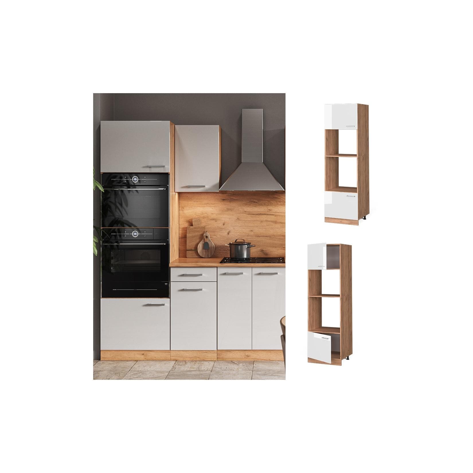 Vicco Mikrowellenumbauschrank R-Line 60 cm Weiß Goldkraft
