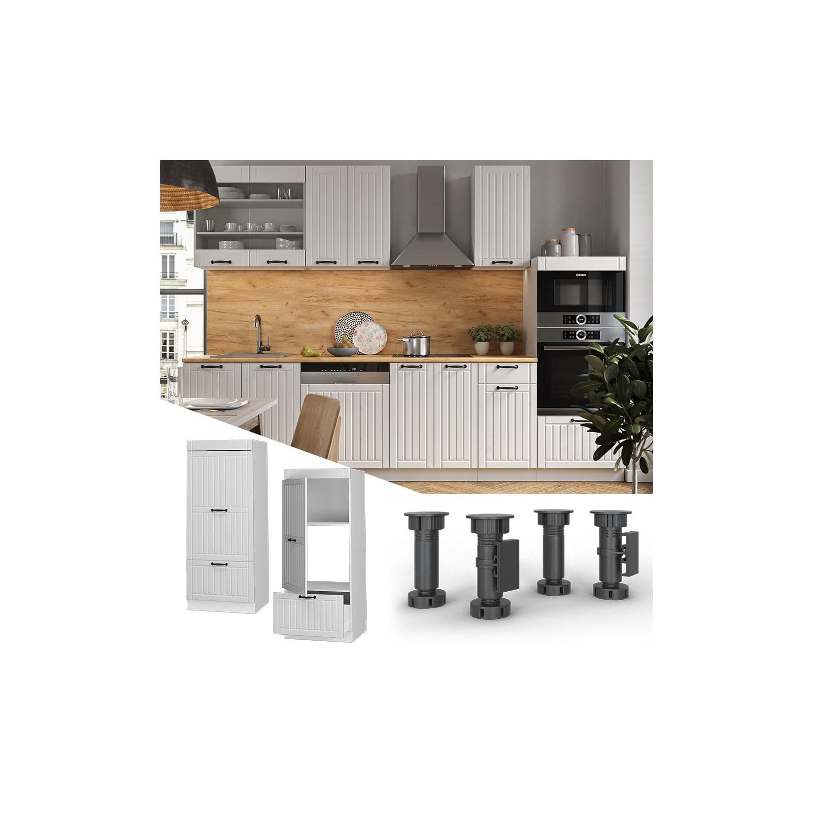 Vicco Mikrowellenumbauschrank Weiß Landhaus 60 cm mit Softclose