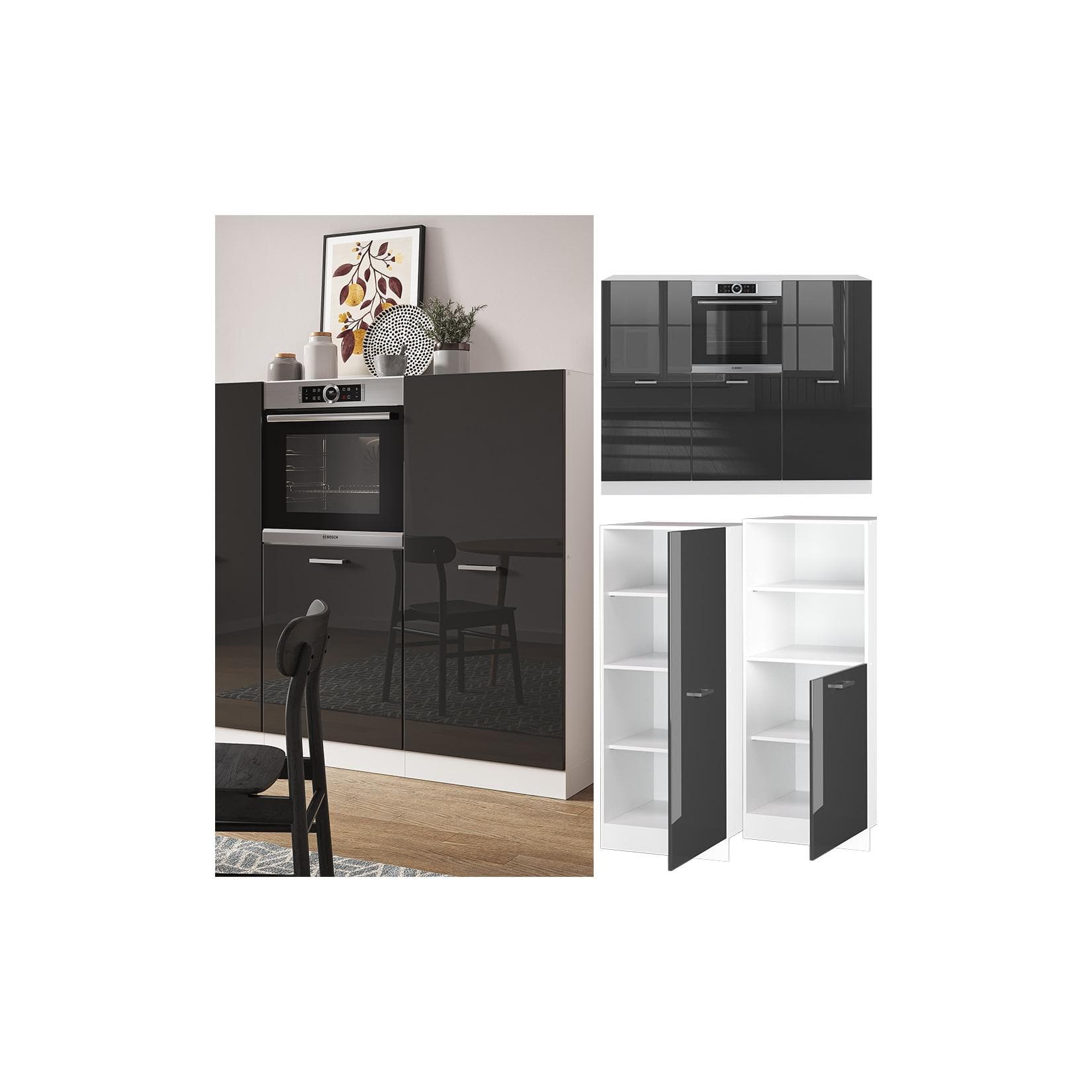 Vicco Küchenzeile R-Line Weiß Anthrazit Hochglanz mit Backofen