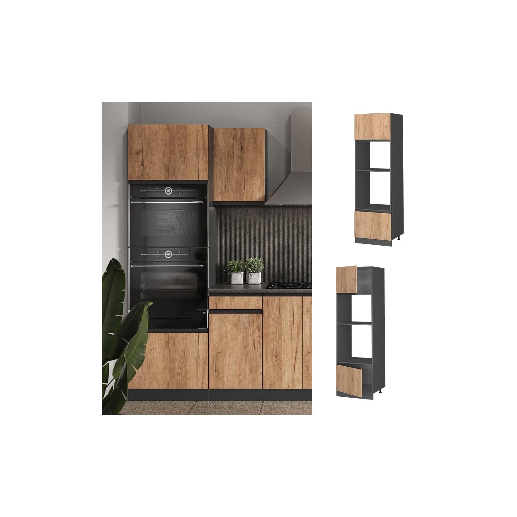 Vicco Mikrowellenumbauschrank R-Line Anthrazit Eiche Modern