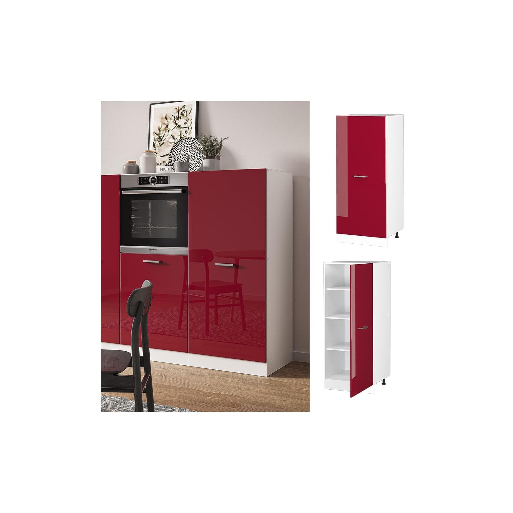 Vicco Backofenumbauschrank R-Line 60 cm Weiß Bordeaux Hochglanz