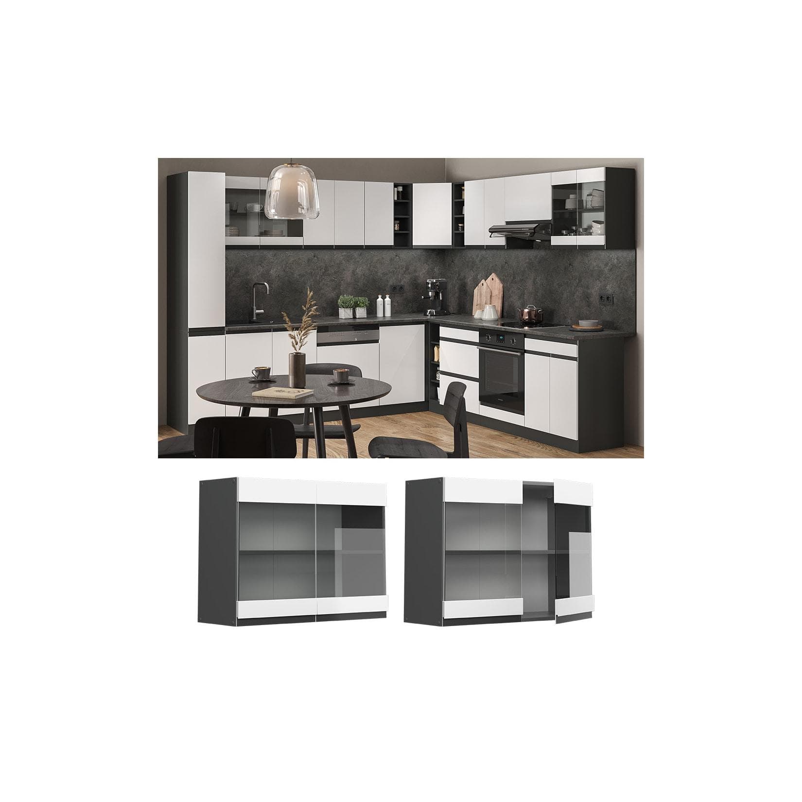 Vicco Glashängeschrank R-Line J-Shape Anthrazit Weiß Modern