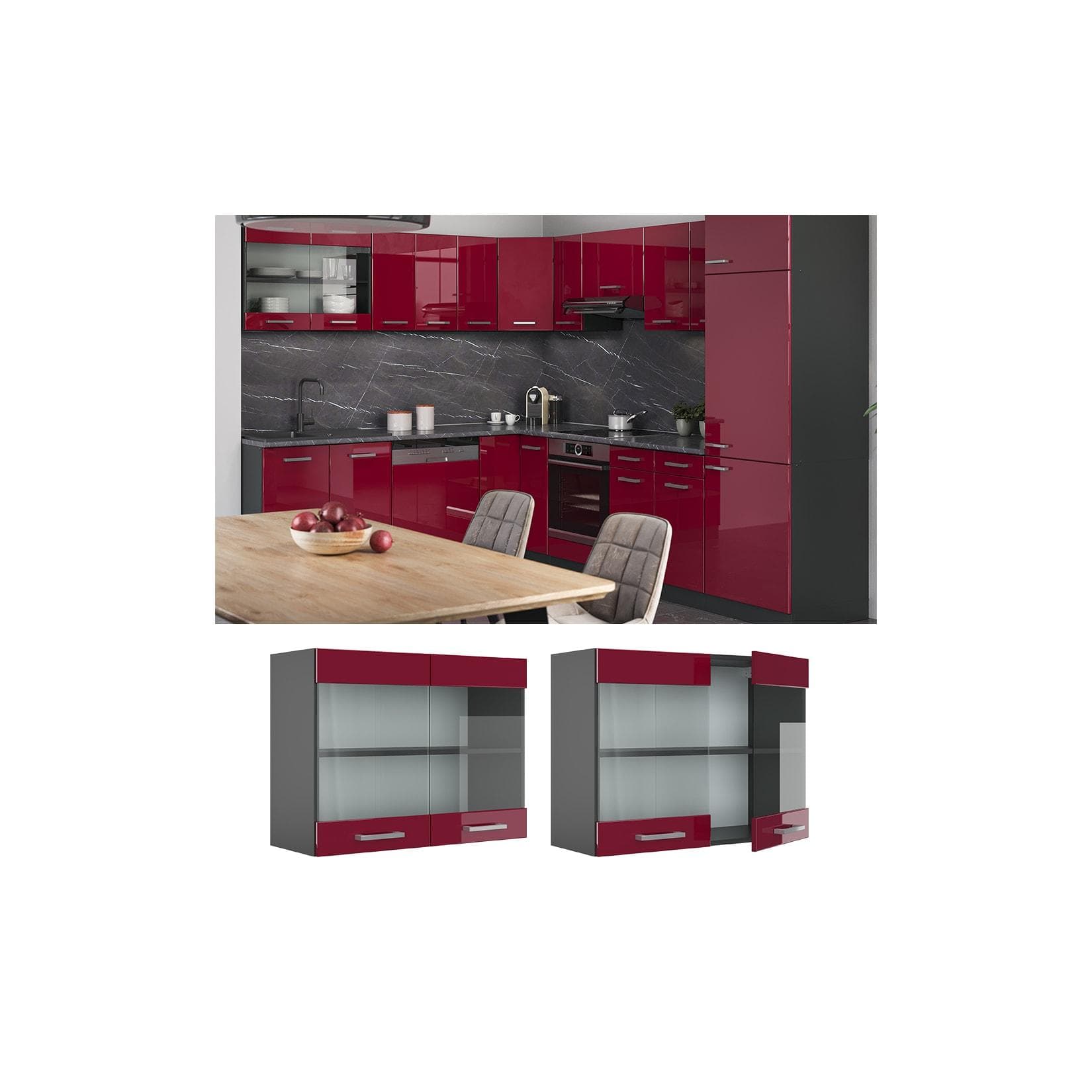 Vicco Glashängeschrank R-Line Rot Hochglanz/Anthrazit