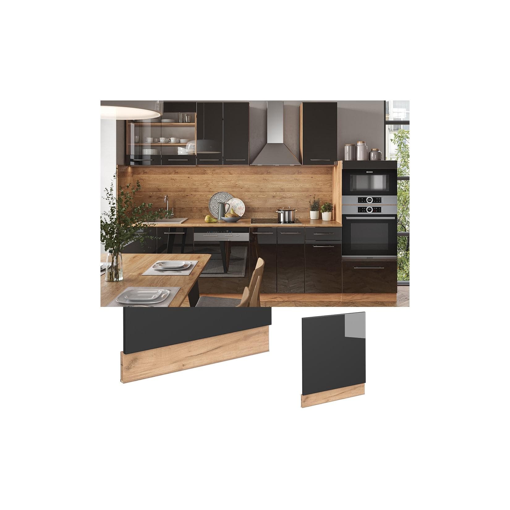 Anthrazit Hochglanz Frontblende / Eiche  60 cm