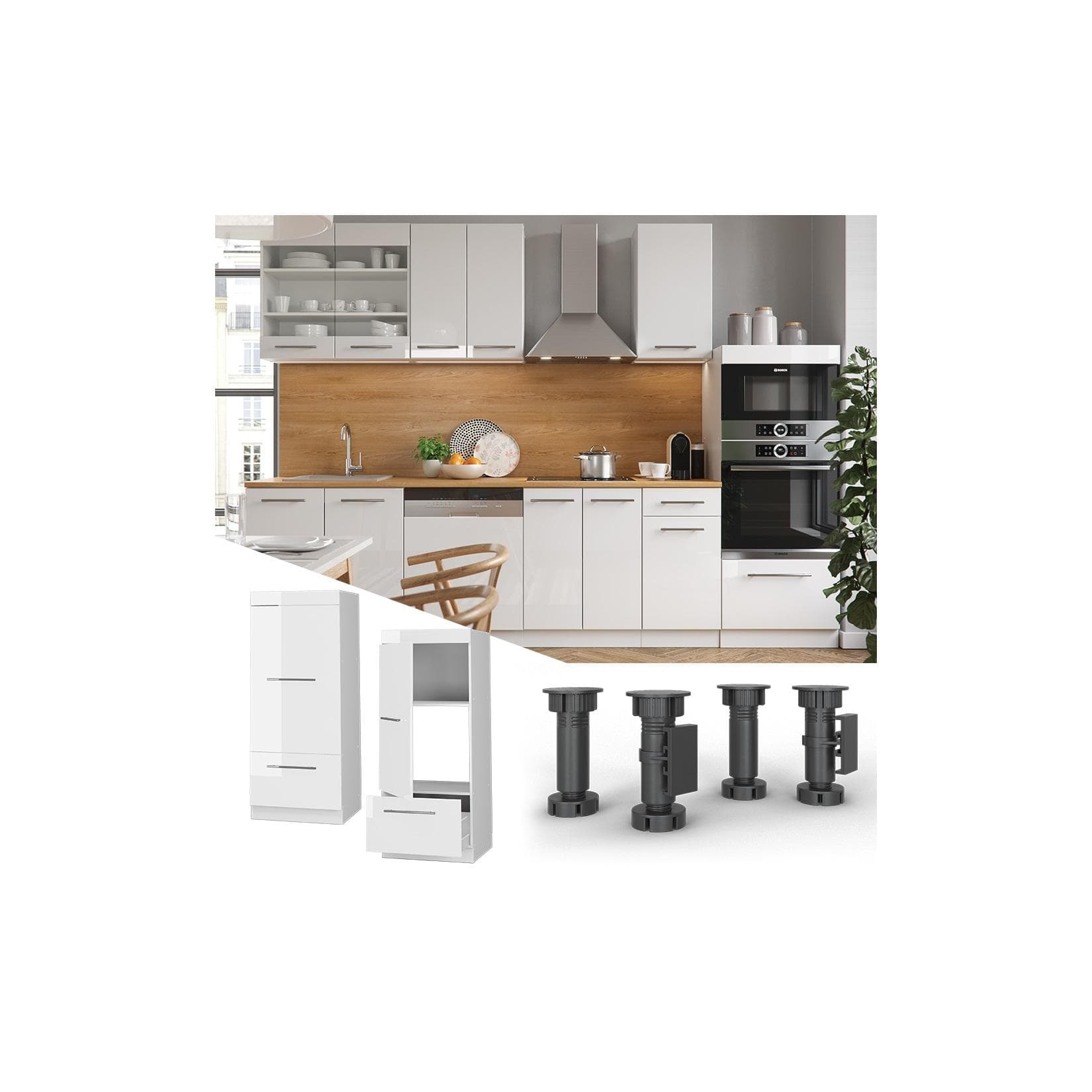 Vicco Mikrowellenumbauschrank Weiß Hochglanz 60 cm Fame-Line