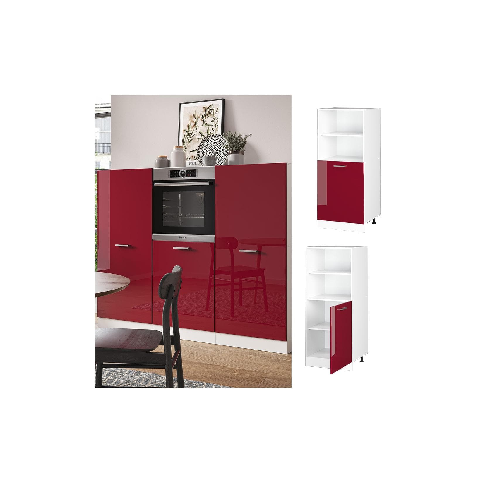 Vicco Backofenumbauschrank R-Line 60 cm Weiß Bordeaux Hochglanz