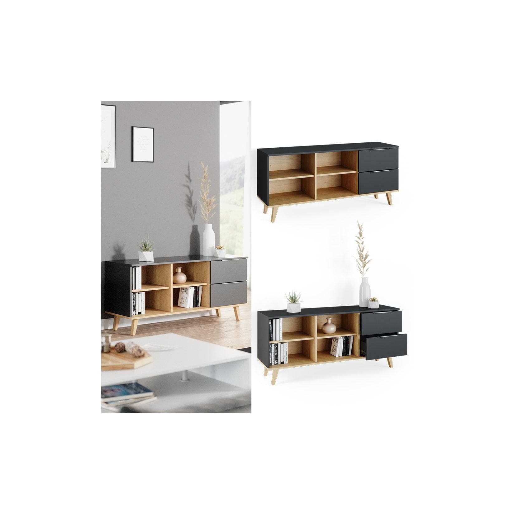 Vicco Kommode Neptune Anthrazit/Buche Wohnzimmerschrank