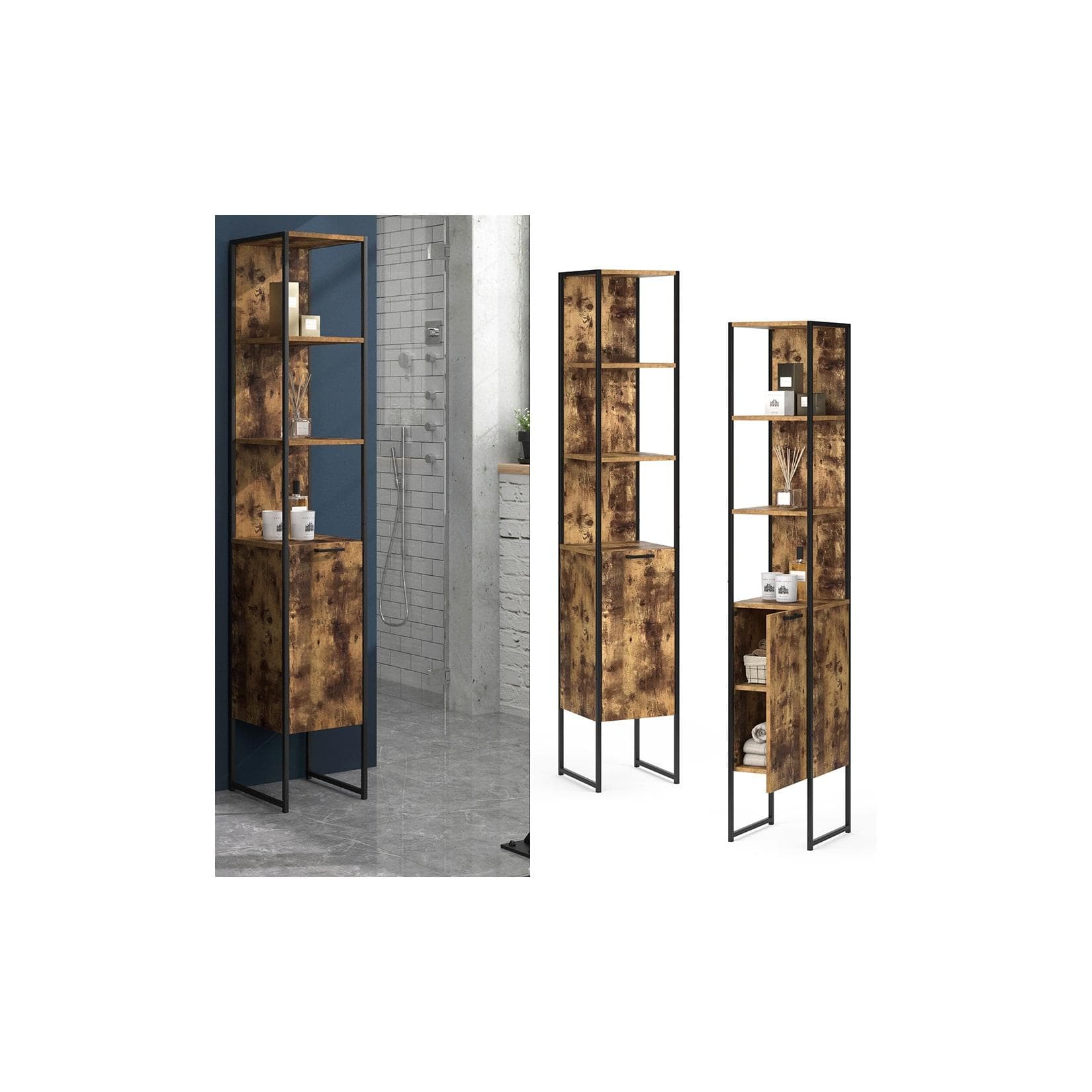 Vicco Badschrank Fyrk Vintage Hochschrank mit 5 Fächern