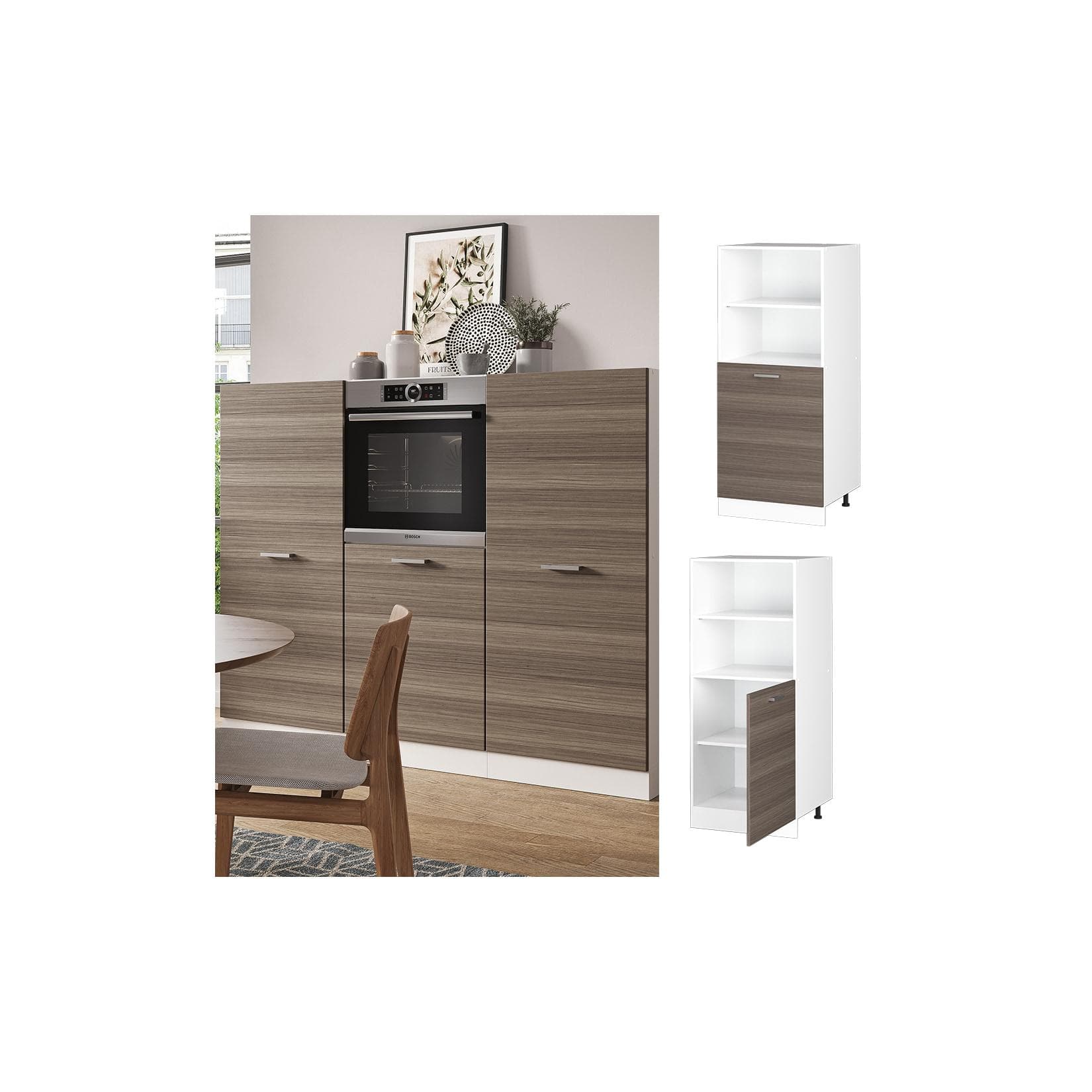 Vicco Backofenumbauschrank 60 cm Weiß/Edelgrau R-Line